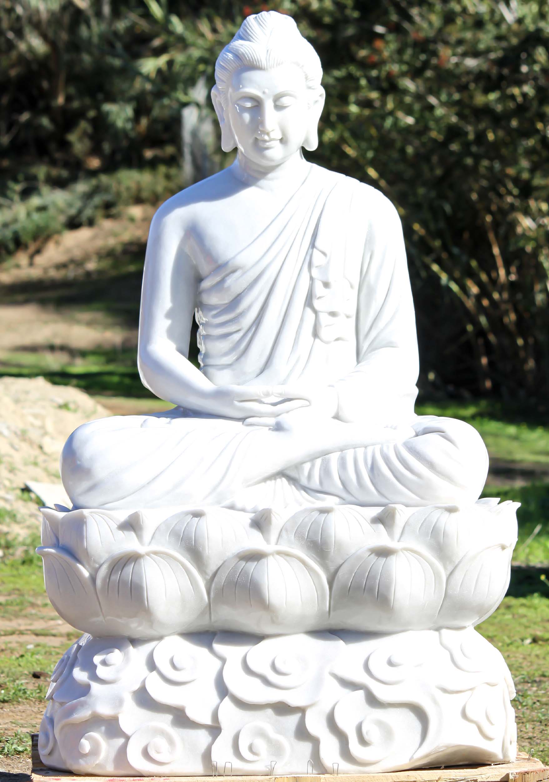 Large White Marble Dhyana Mudra Meditating Gandhara Garden Buddha Statue 52"