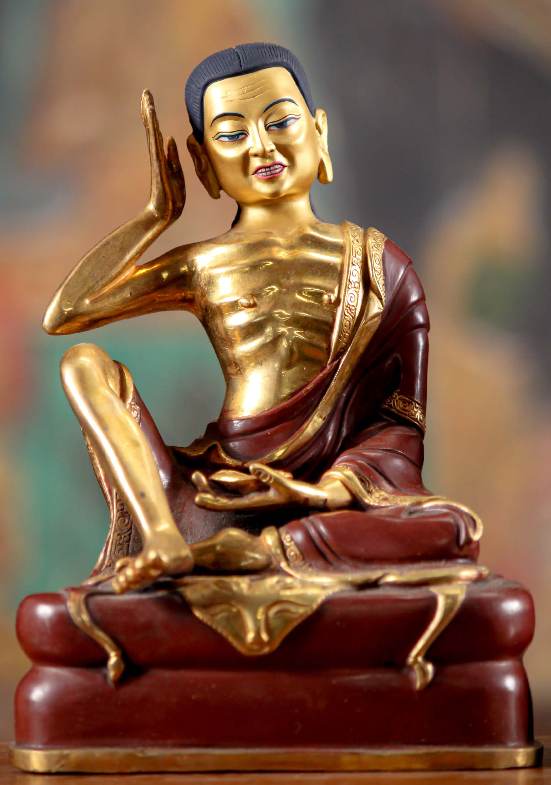 Gold Gilded Copper Lost Wax Seated Milarepa Tibetan Siddha Buddhist Disciple 7"