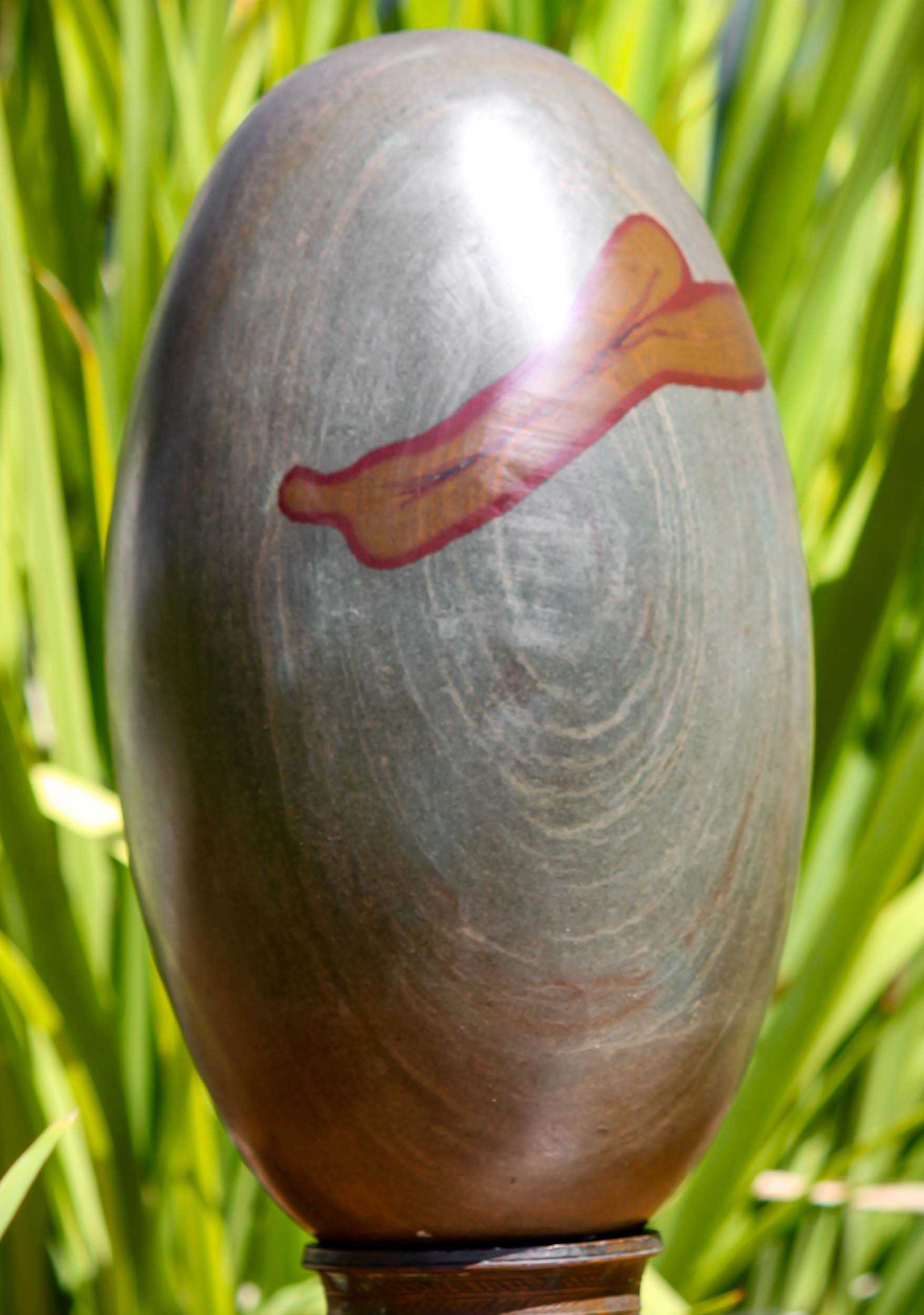 Slate Grey with Red Marbled Narmada Shiva Lingam Representing Shiva 11"