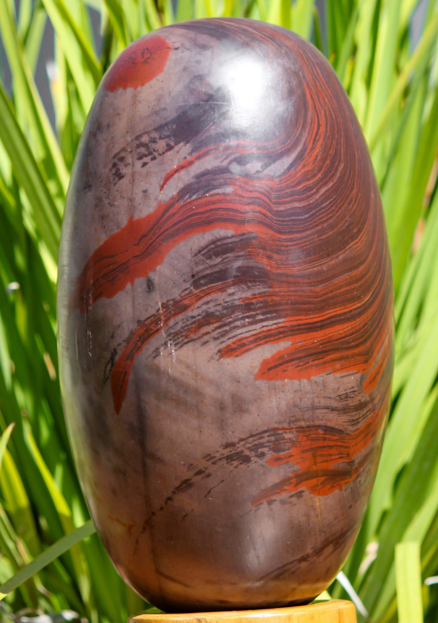 Colorful Shades of Red Ringed Narmada Shiva Lingam Representing Shiva as a Pillar of Fire 13"