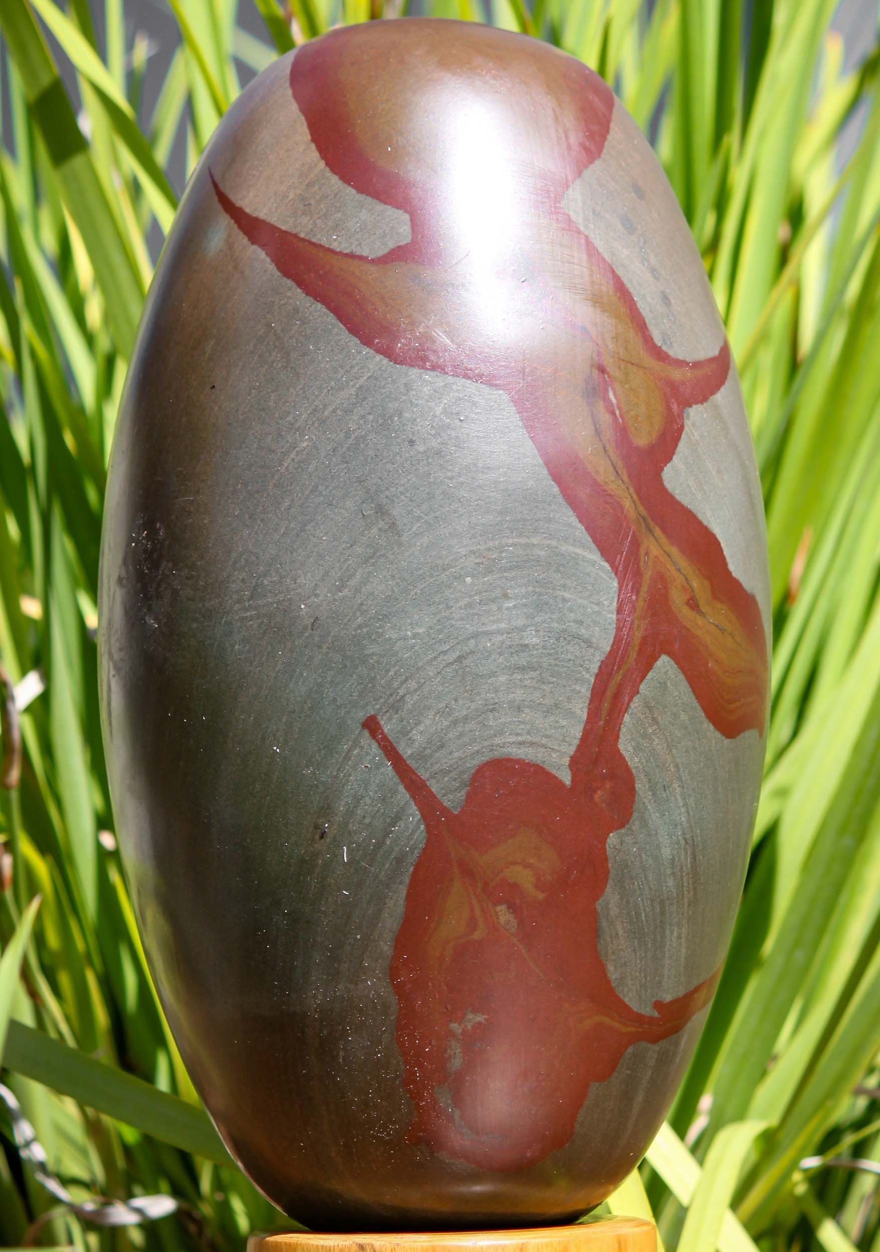 Grey and Red Marbled Narmada Shiva Lingam Representing Shiva as a Pillar of Fire 14"