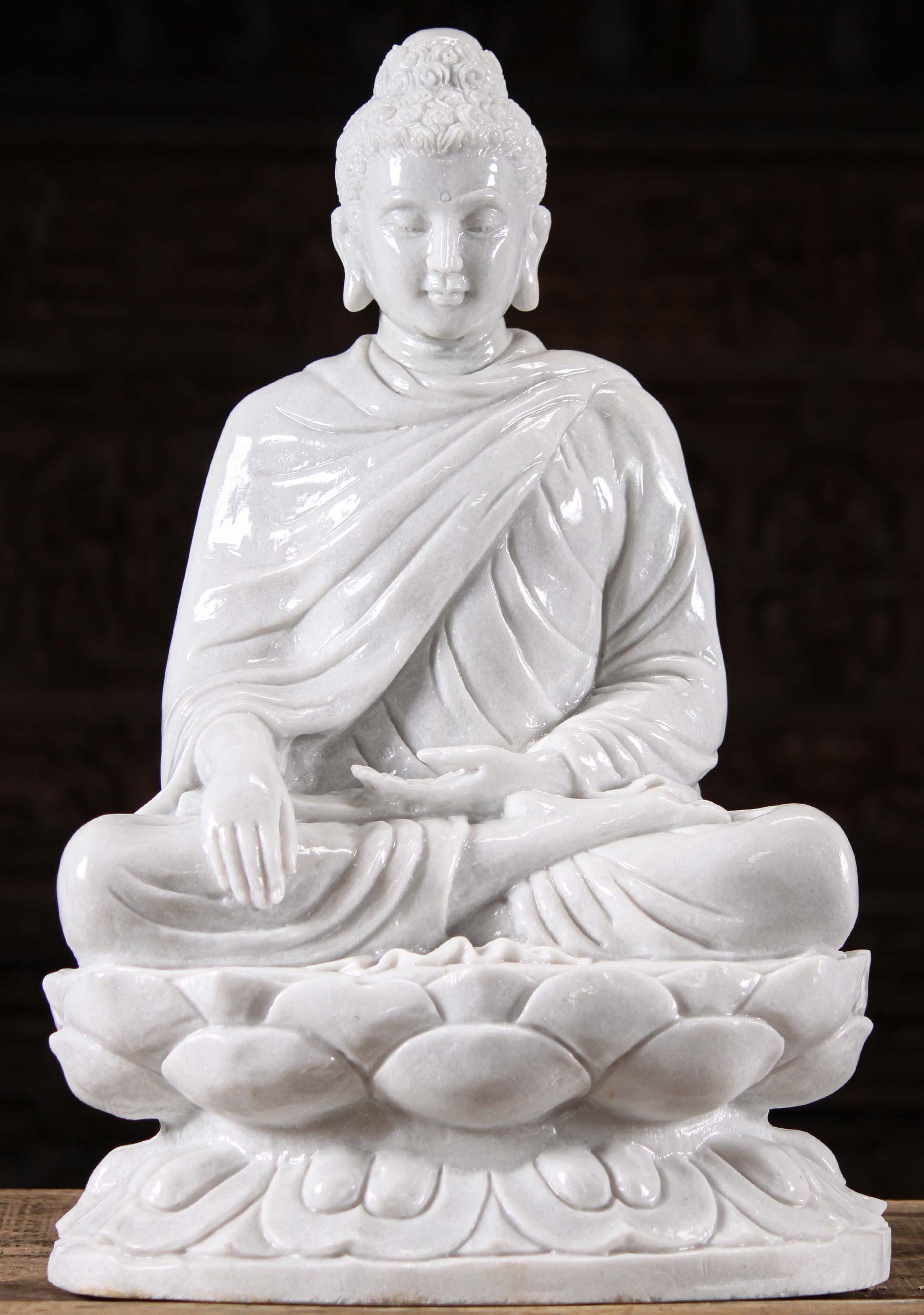 White Marble Earth Touching Gandhara Style Buddha Statue Perfect for the Garden 24"