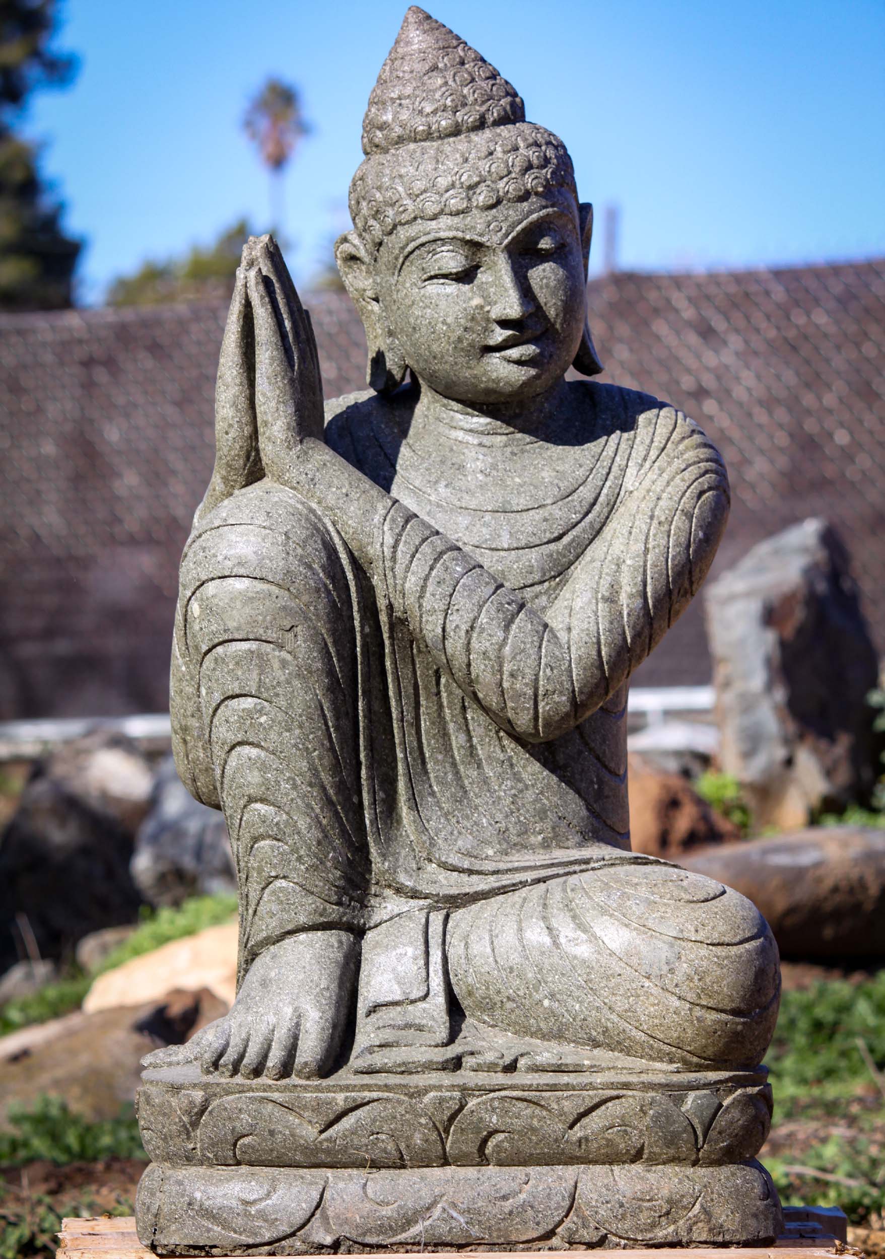 Stone Garden Buddha Sculpture Resting in Namaste Anjali Post Perfect for Garden 40"