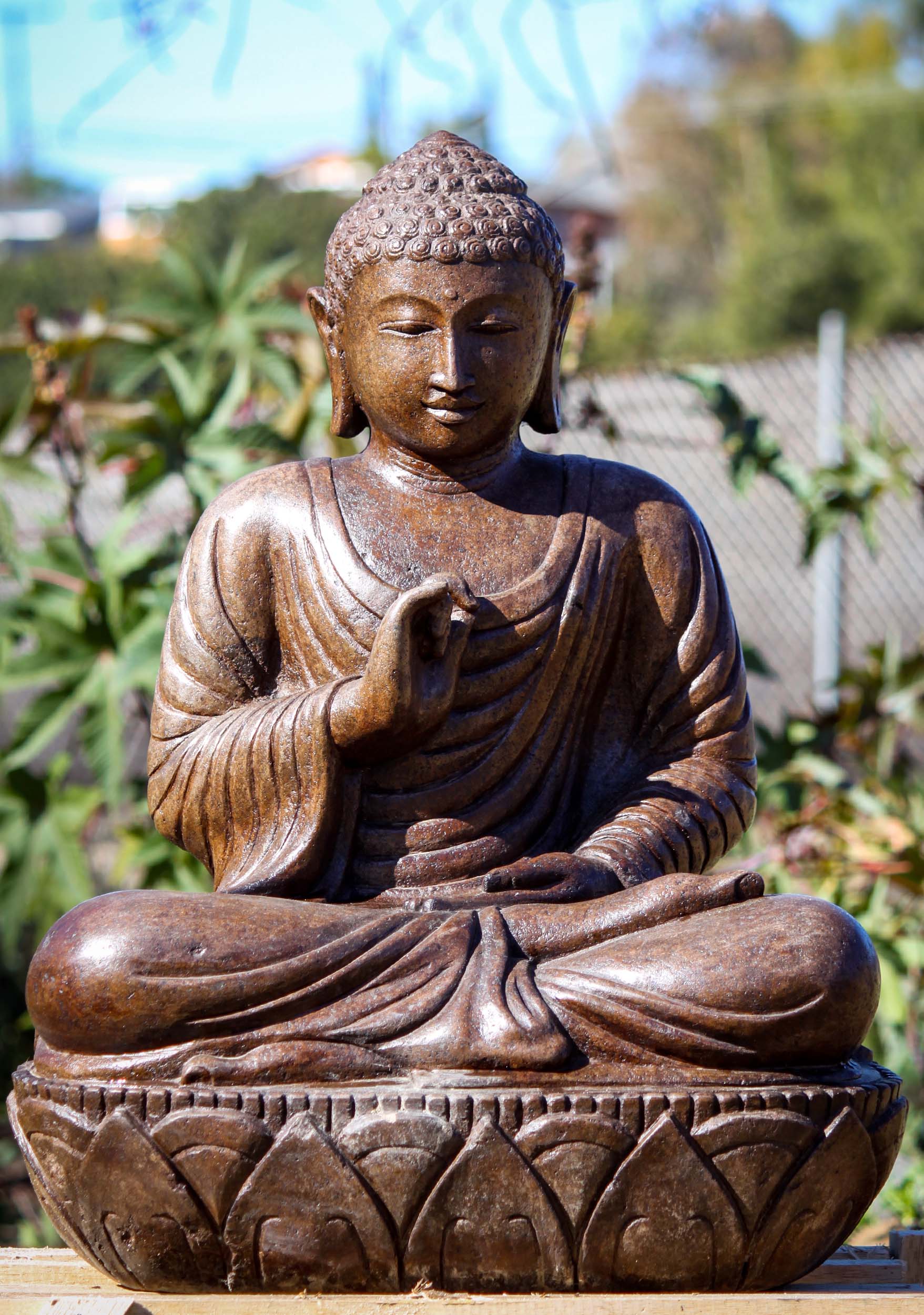 Lava Stone Vitarka & Dhyana Mudra Teaching Buddha Statue Perfect for the  Garden 30"