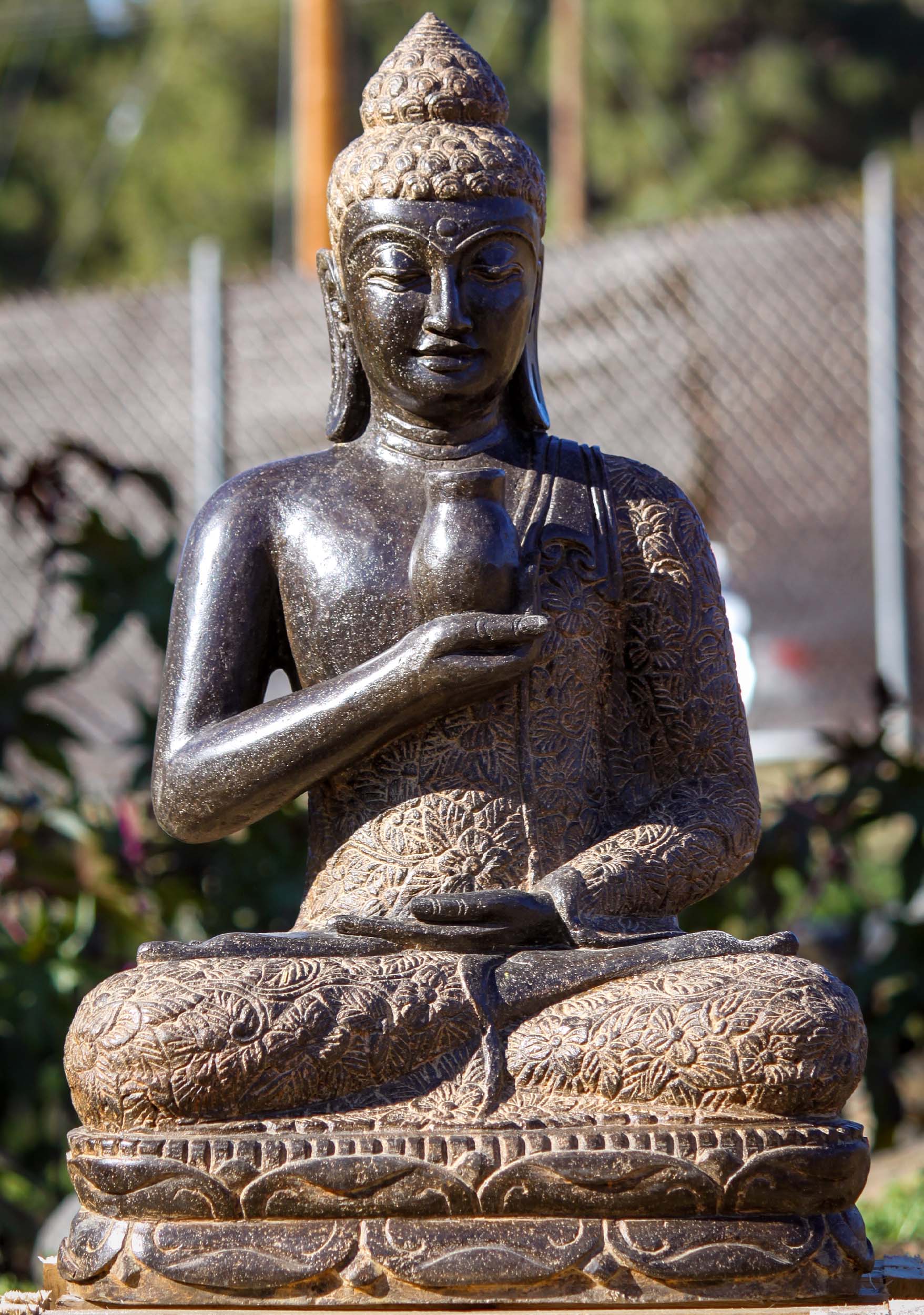 Stone Dyhana Mudra Garden Buddha Sculpture Holding Alms Bowl Perfect for Home Garden 29"