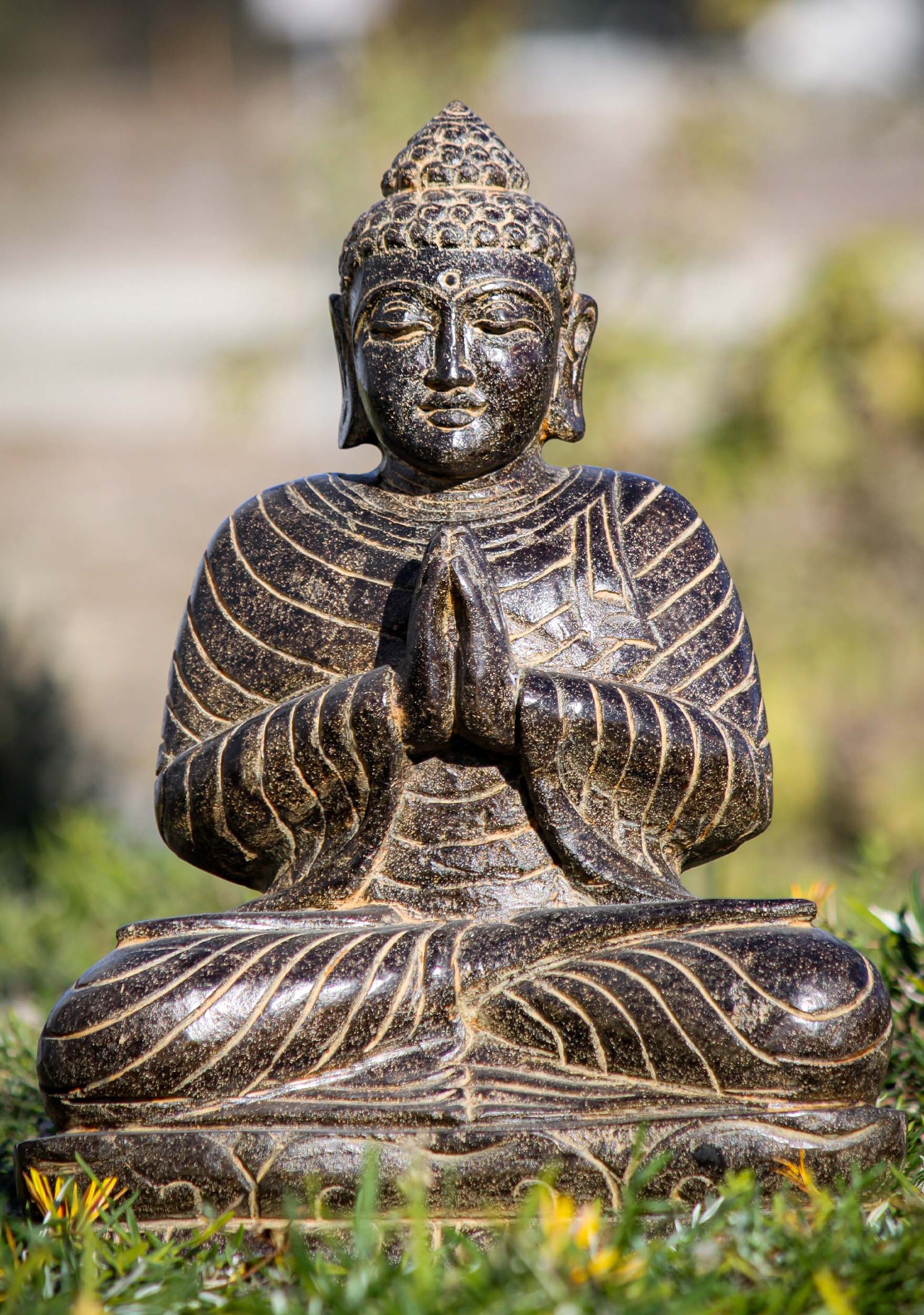 Small Stone Namaste Buddha in Anjali Mudra of Greeting Perfect Outdoors in any Garden 19"