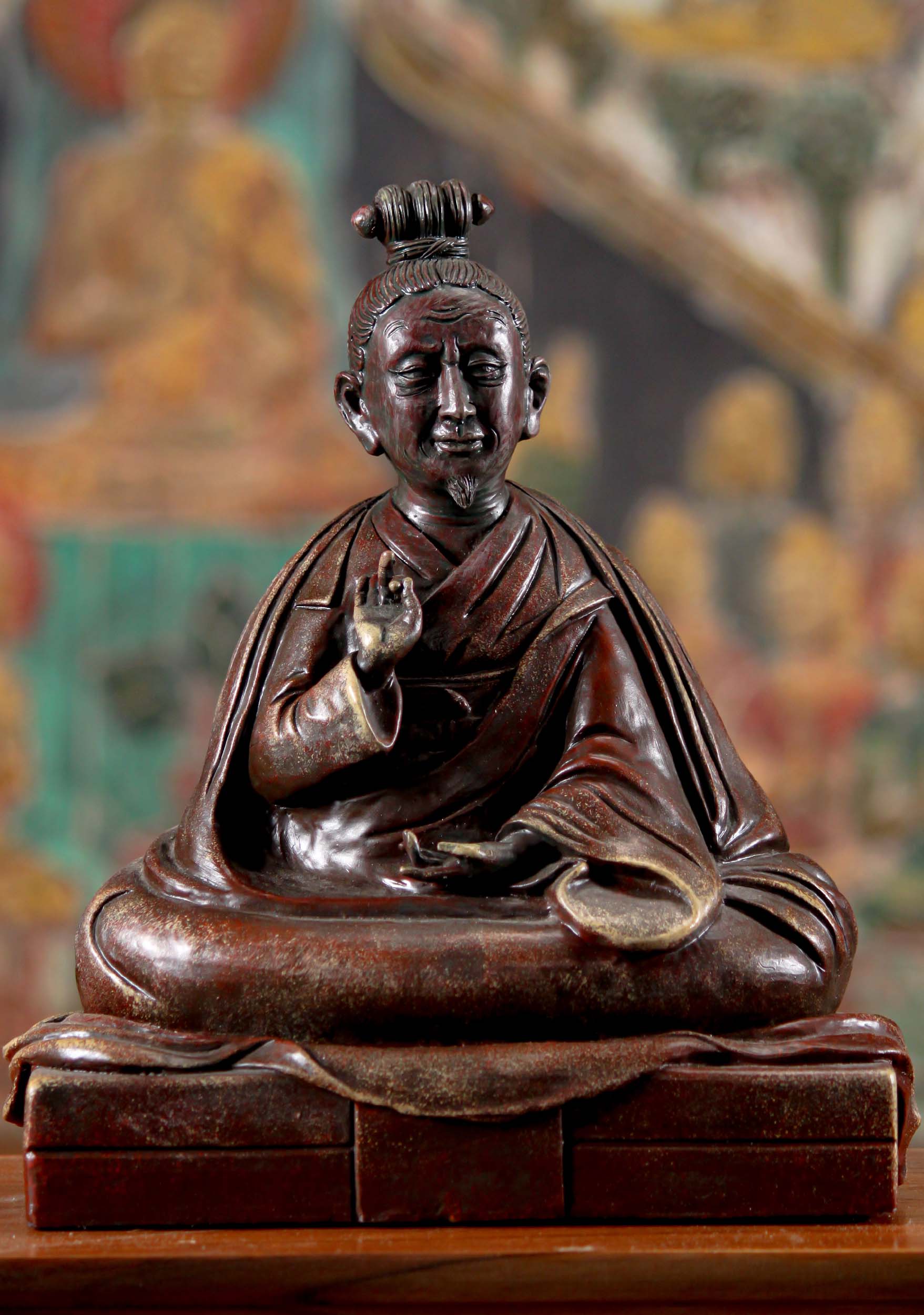 Fiberglass Nepalese Sculpture of The Third Karmapa, Rangjung Dorje Seated in Teaching Mudra 5"