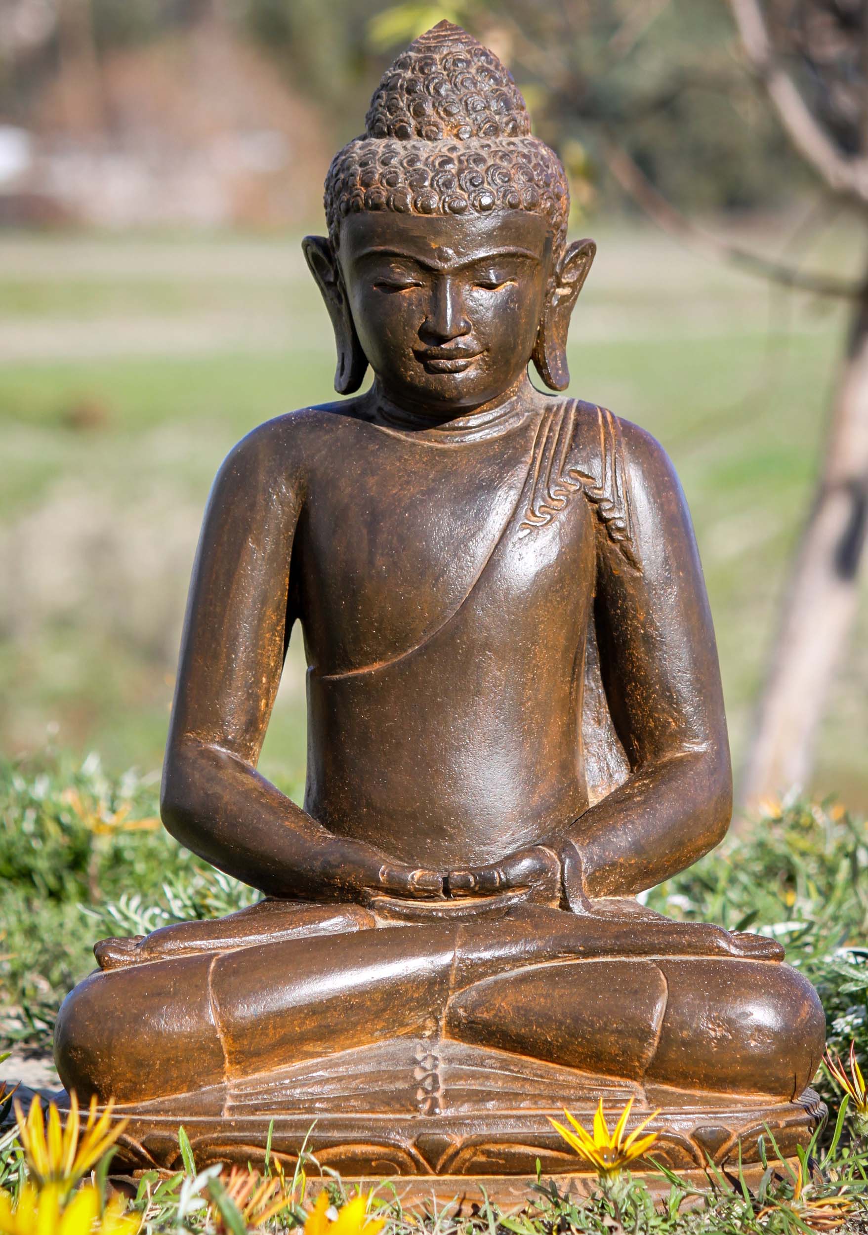 Small Stone Meditating Buddha Statue Hand Carved Outdoor Garden Sculpture 23"