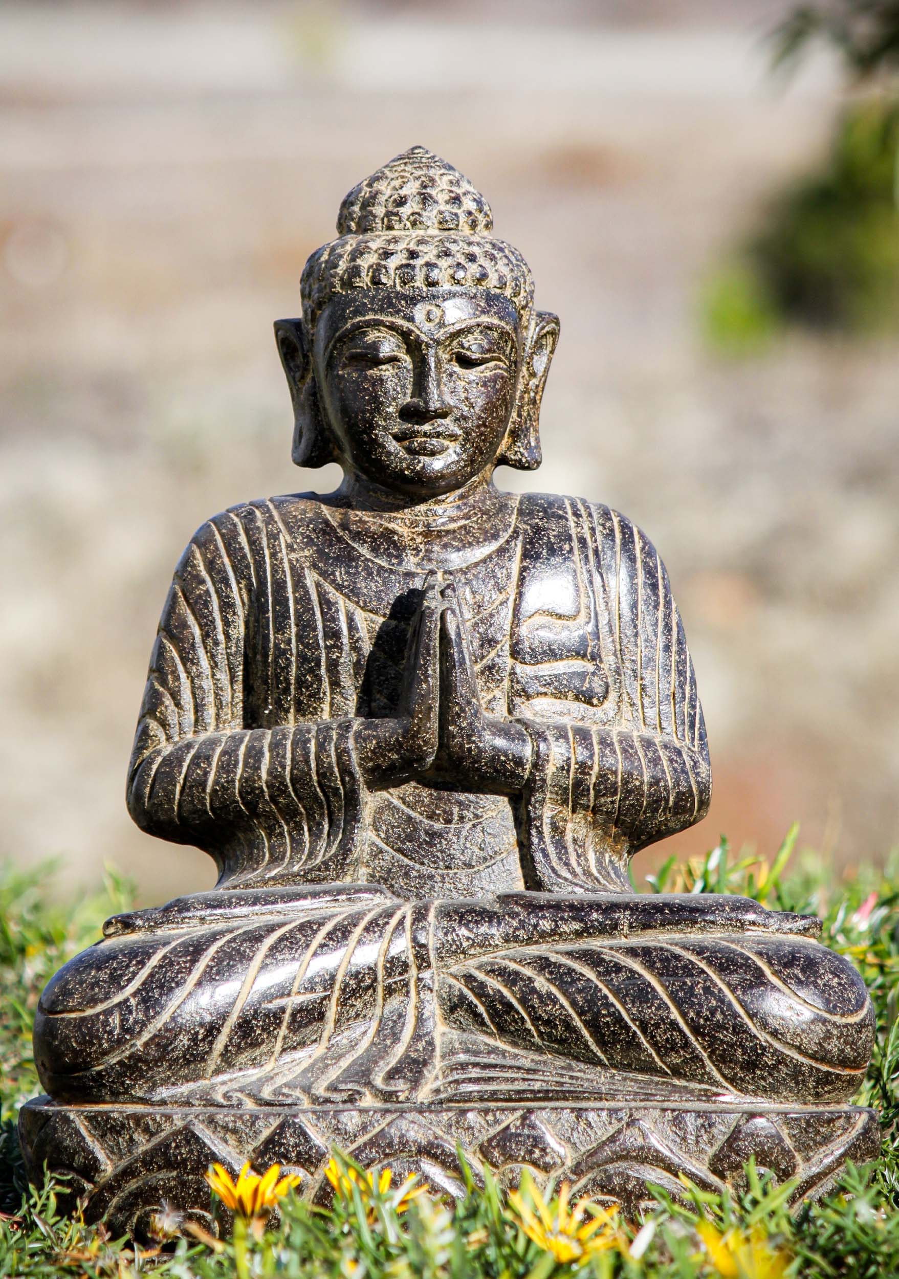 Small Stone Anjali Mudra of Greeting Namaste Buddha Great for Outdoors in any Weather 19"