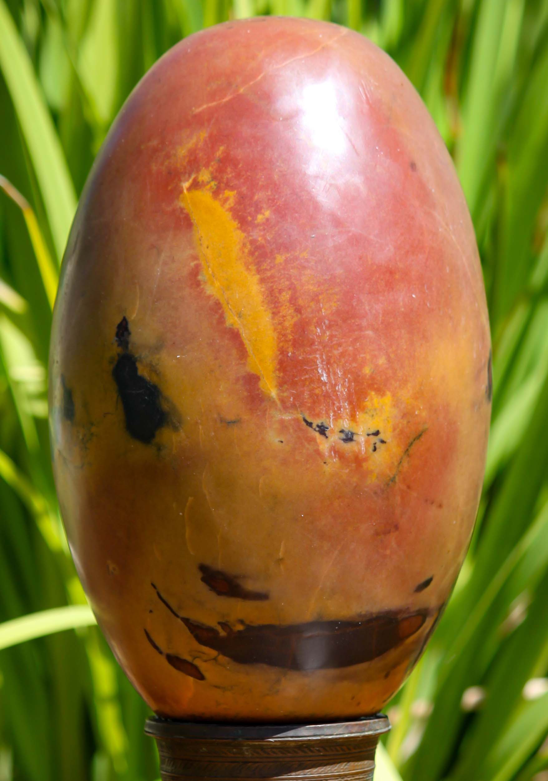 Orange and Yellow Speckled Narmada Stone Shiva Lingam Representing Shiva as a Pillar of Fire 10