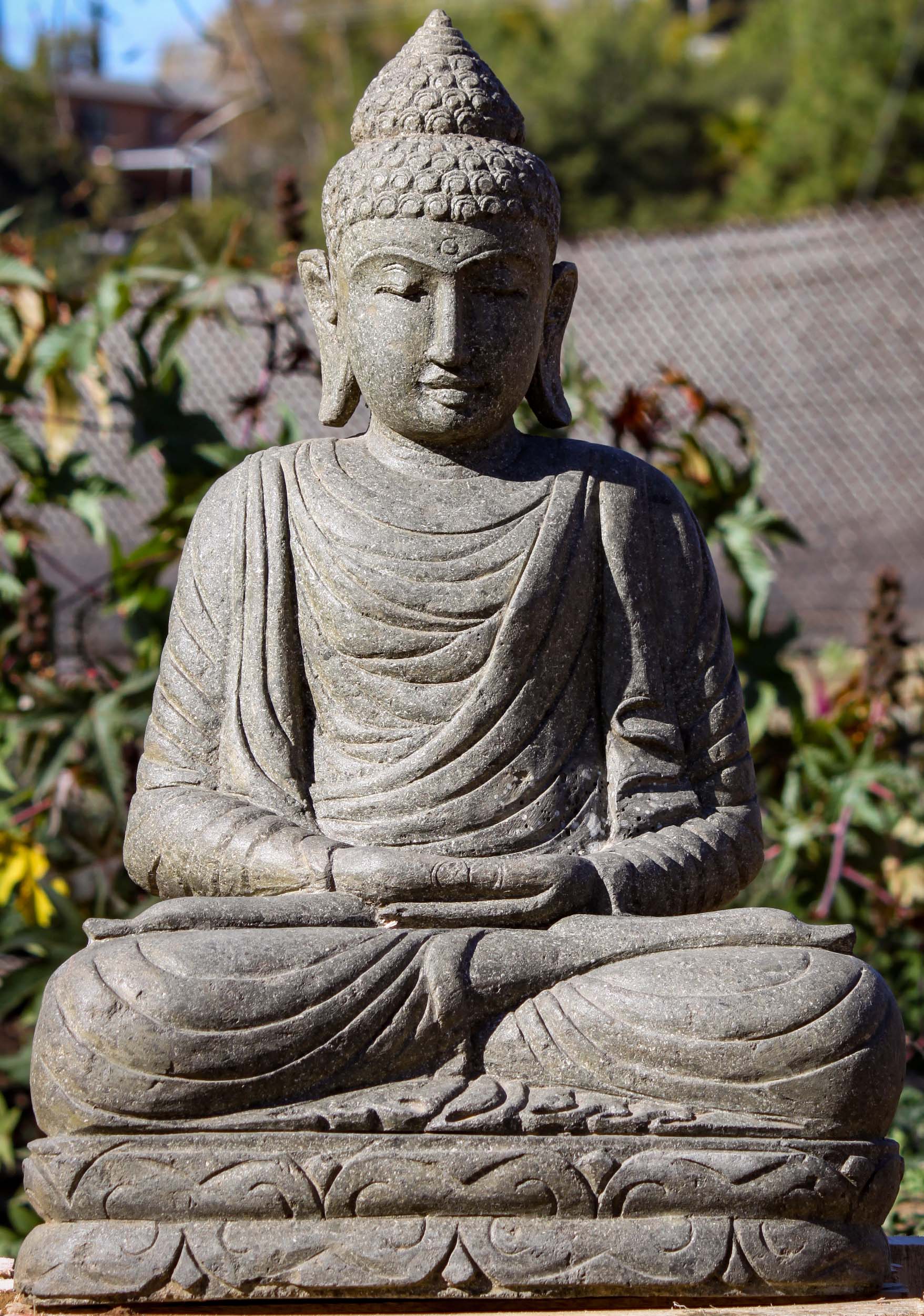 Lava Stone Meditating Buddha Statue Hand Carved Outdoor Garden Sculpture 33"