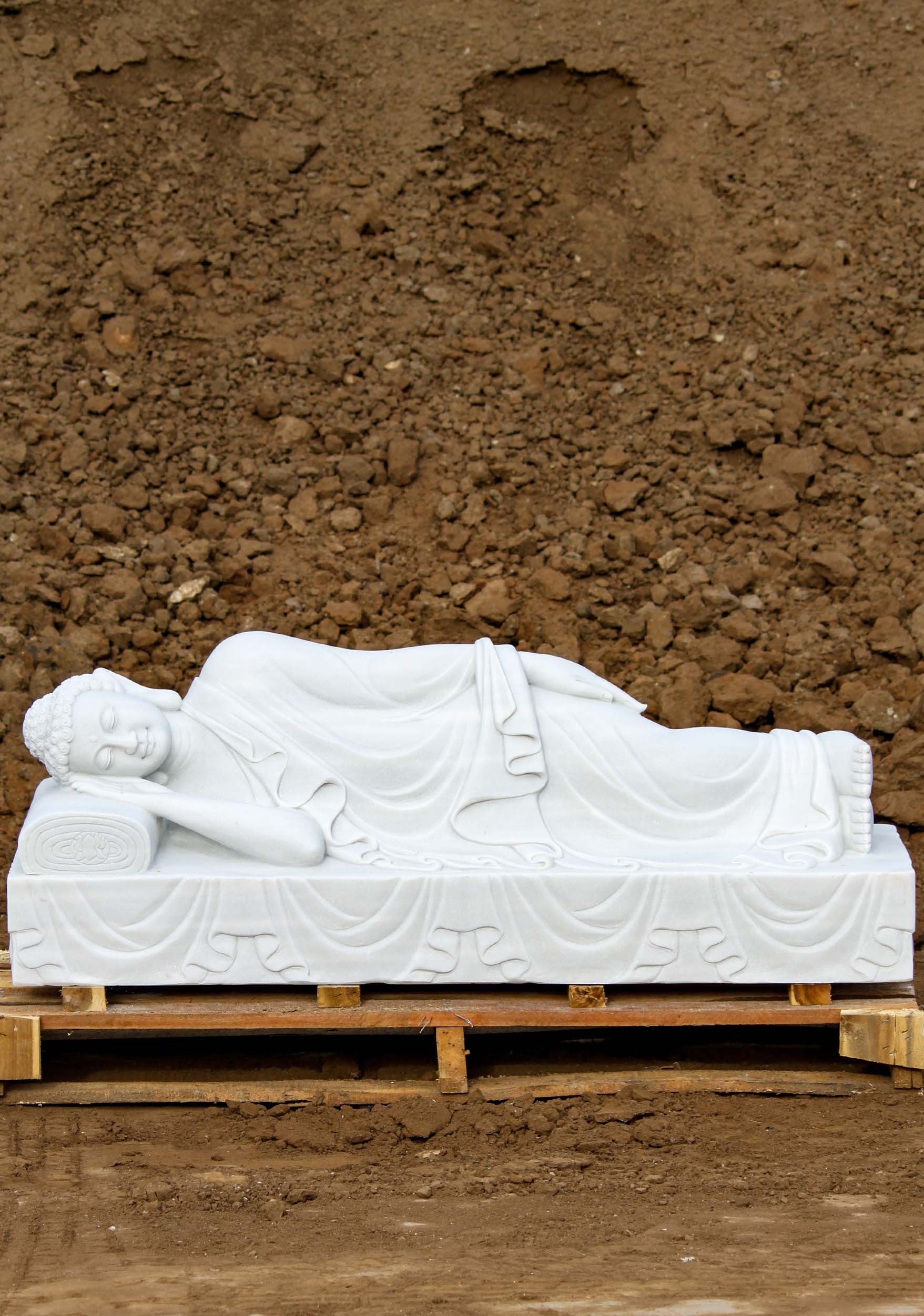 White Marble Reclining Sleeping Garden Buddha Statue The Buddha's Pose Before Dying 48"