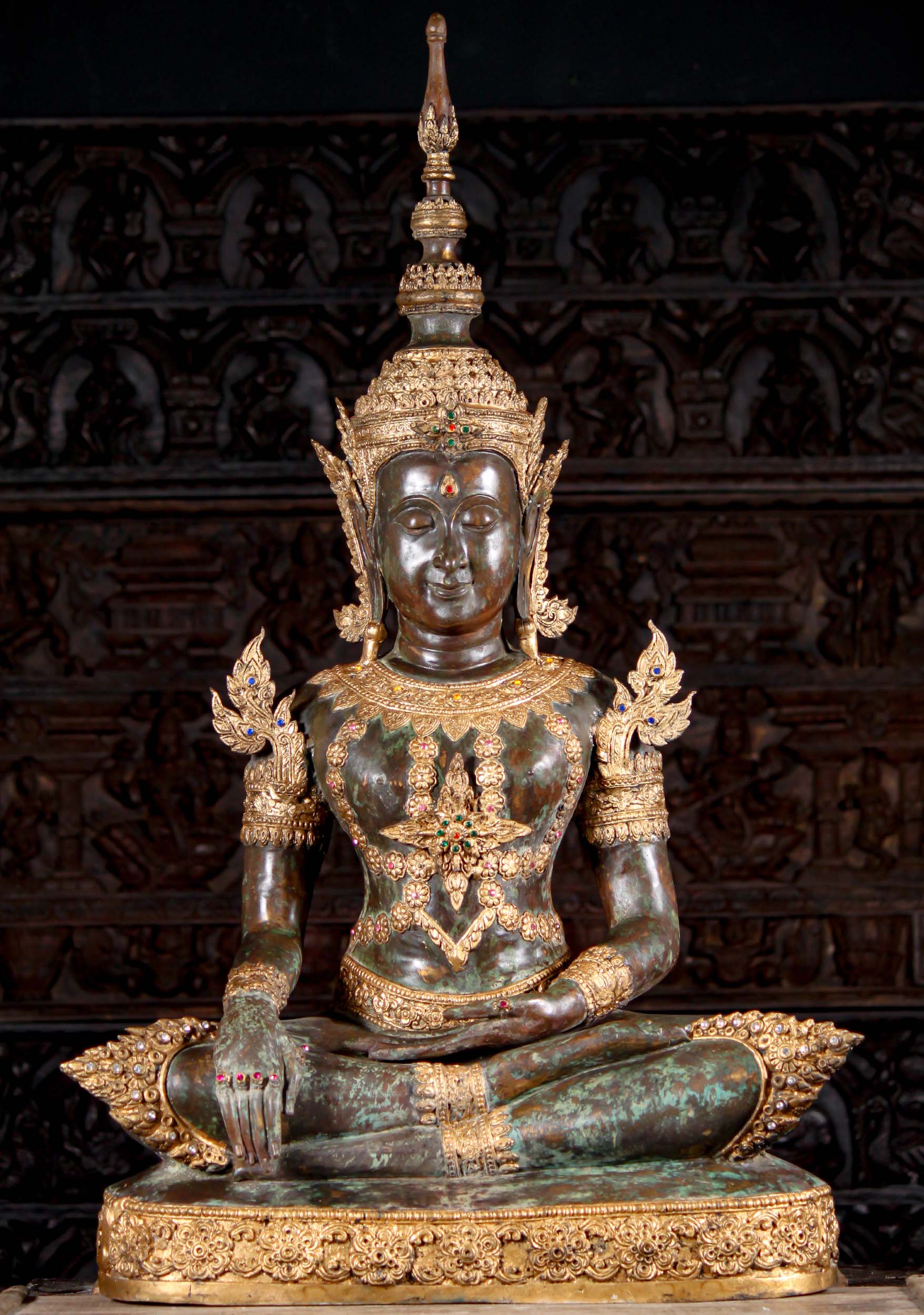 Brass Royal Ayutthaya Seated Buddha Statue Earth Touching Bhumisparsha Mudra 50"