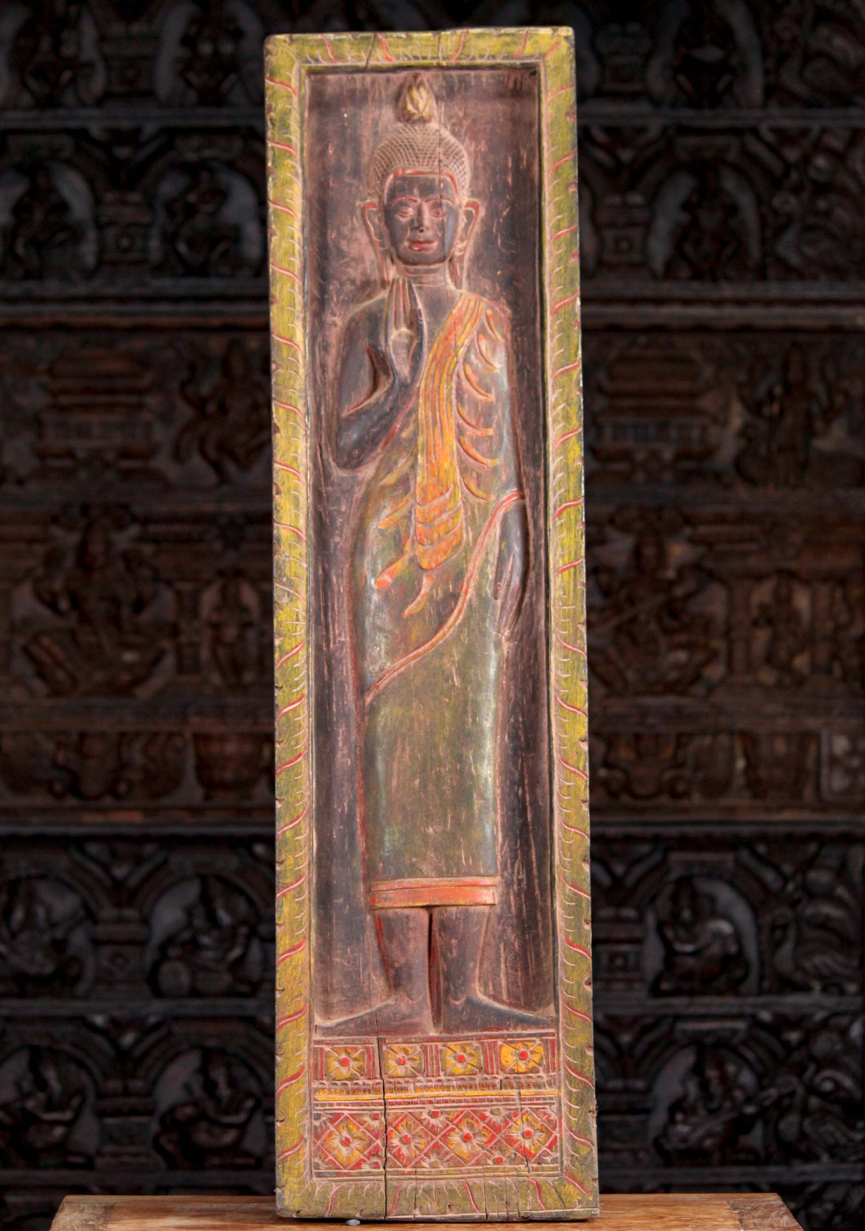 Reclaimed Antique Teak Wood Buddha Wall Panel Abhaya Mudra of Protection 45"