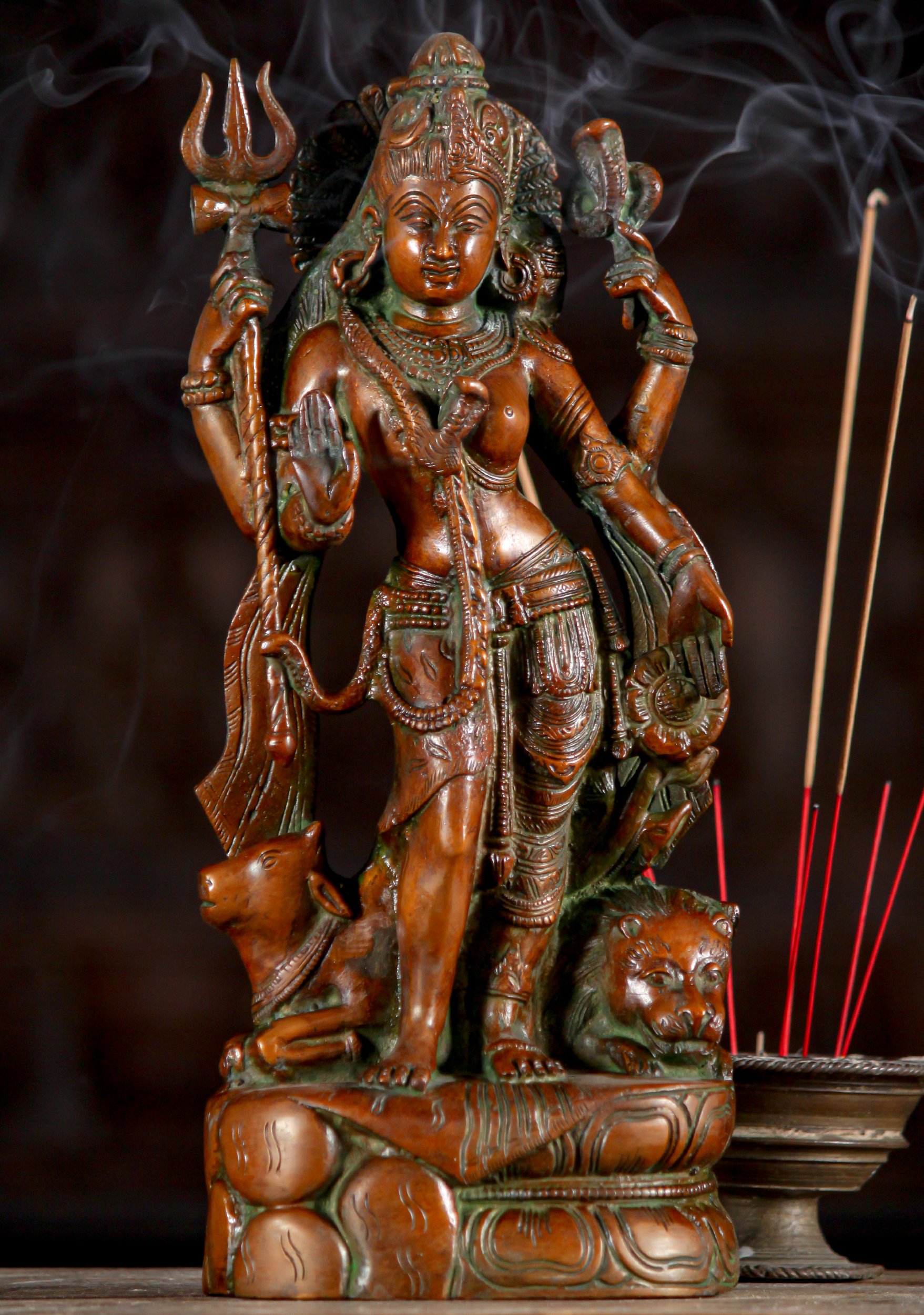 Brass Androgynous Form of Shiva, Half Shiva Half Parvati in the form of Ardhanari Sculpture 13"