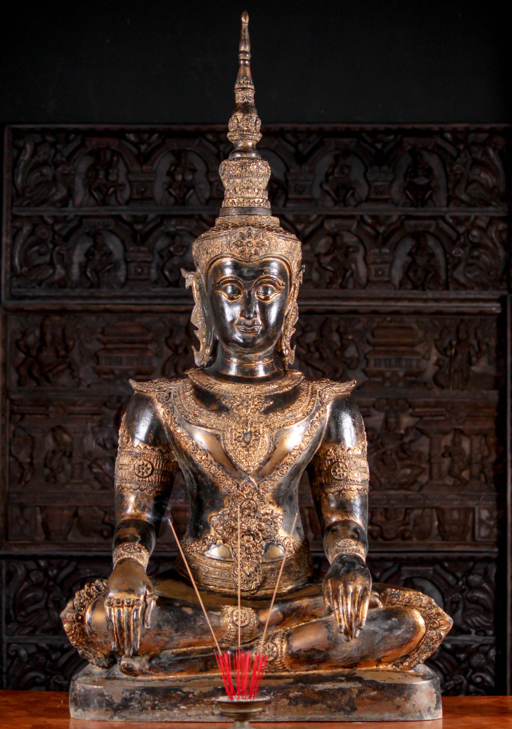 Thai Brass Royal Buddha Statue with Both Hands on Knees in Samadhi Meditation 55"