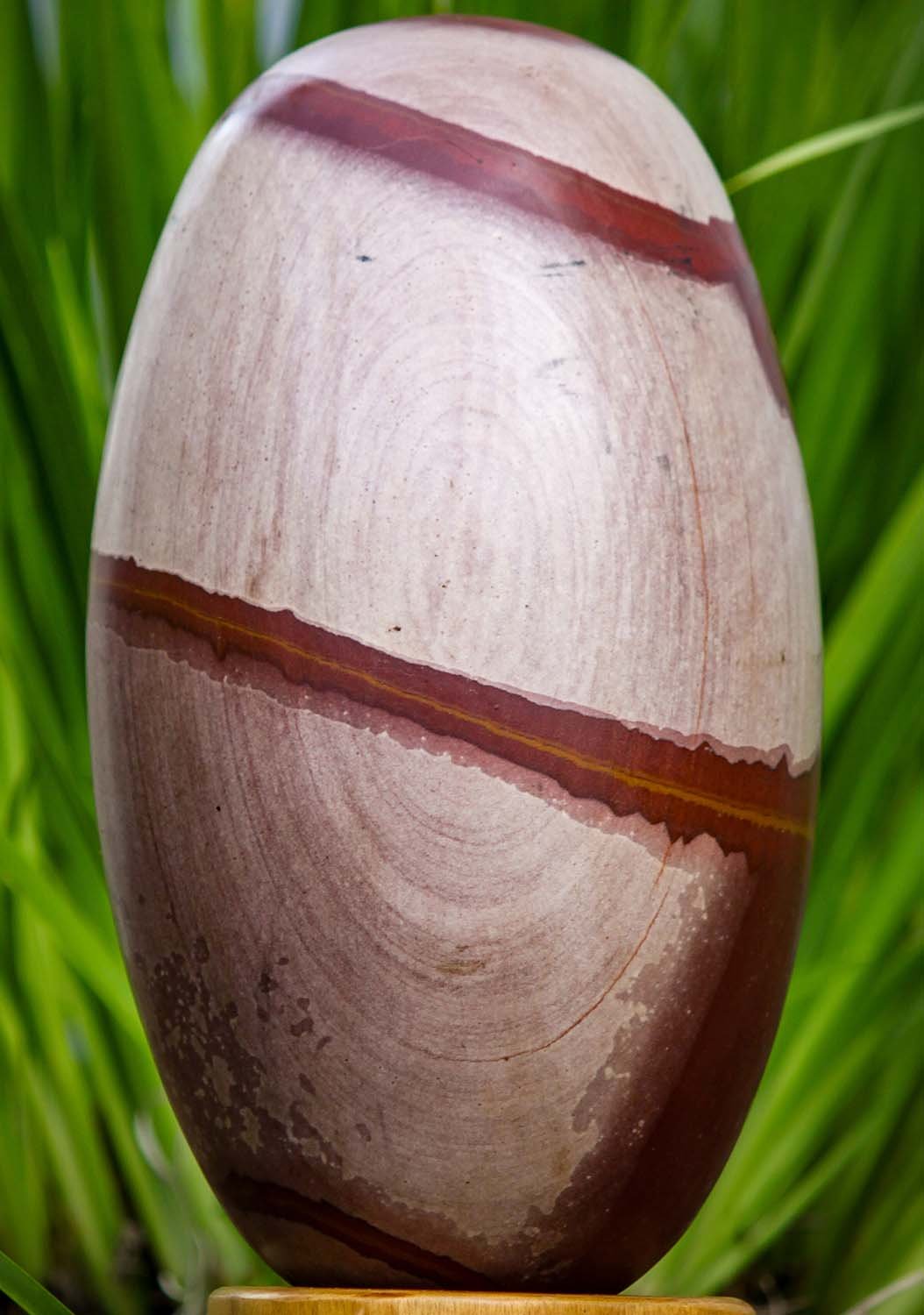 Unique Pattern Red & Pink Narmada Shiva Lingam Stone Representing Shiva as a Pillar of Fire 12"