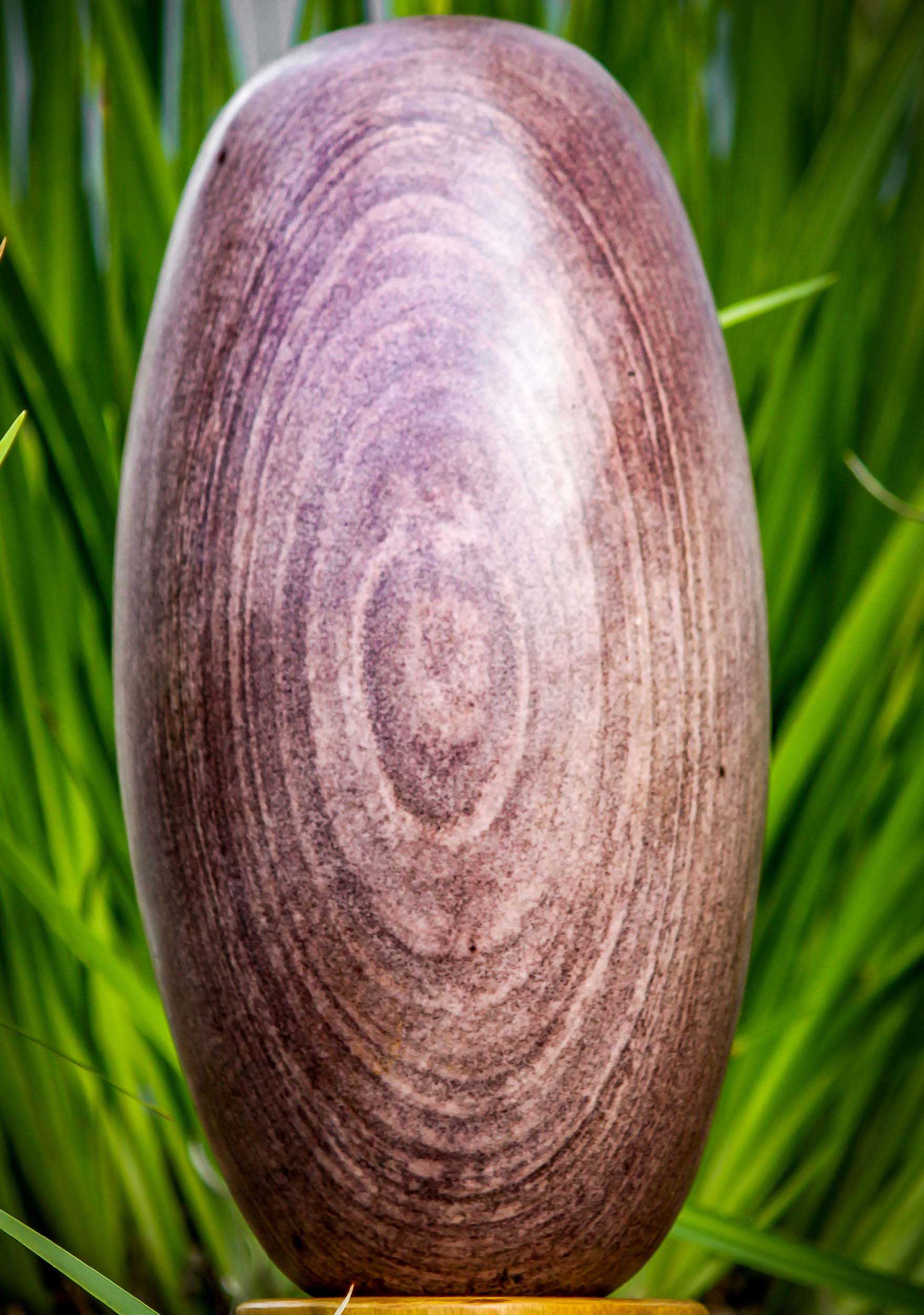 Red & Pink Ringed Narmada Stone Shiva Lingam Representing Shiva as a Pillar of Fire 14.5"