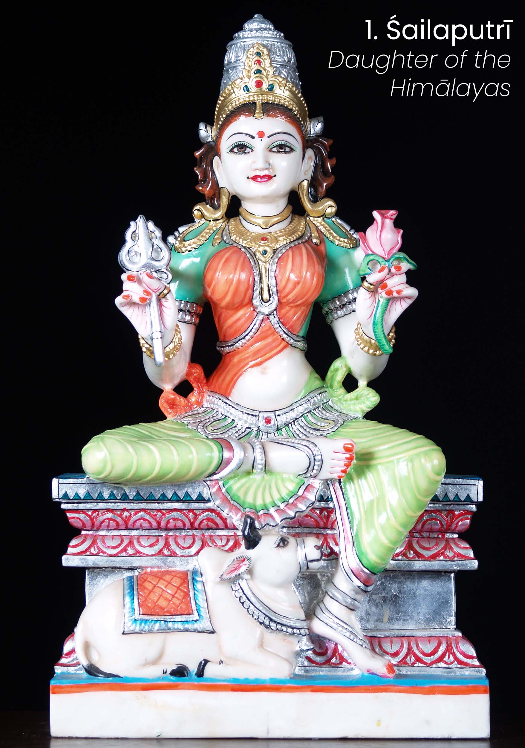 Sailaputri Daughter of the Himalayas White Marble Nava Durga Statue 24"