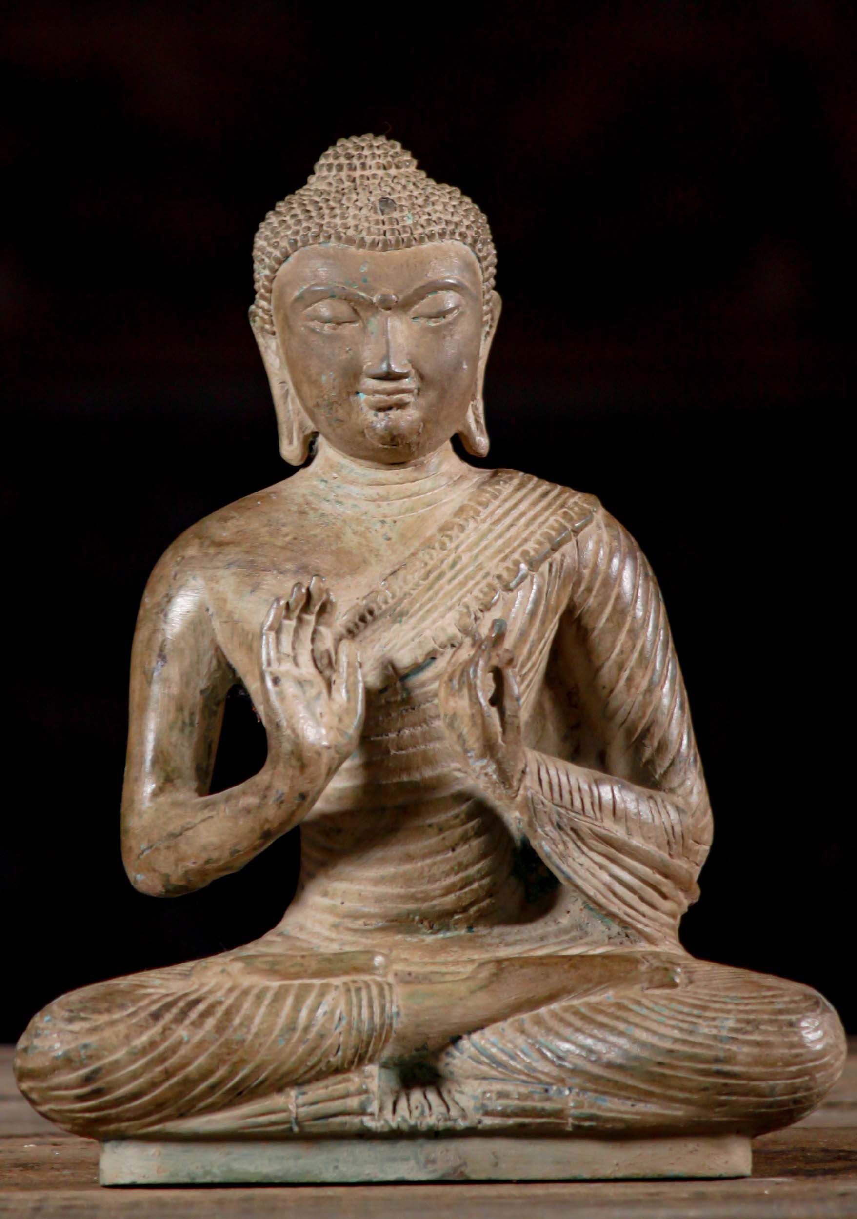 1 small thai brass full lotus dharma chakra mudra buddha statue c