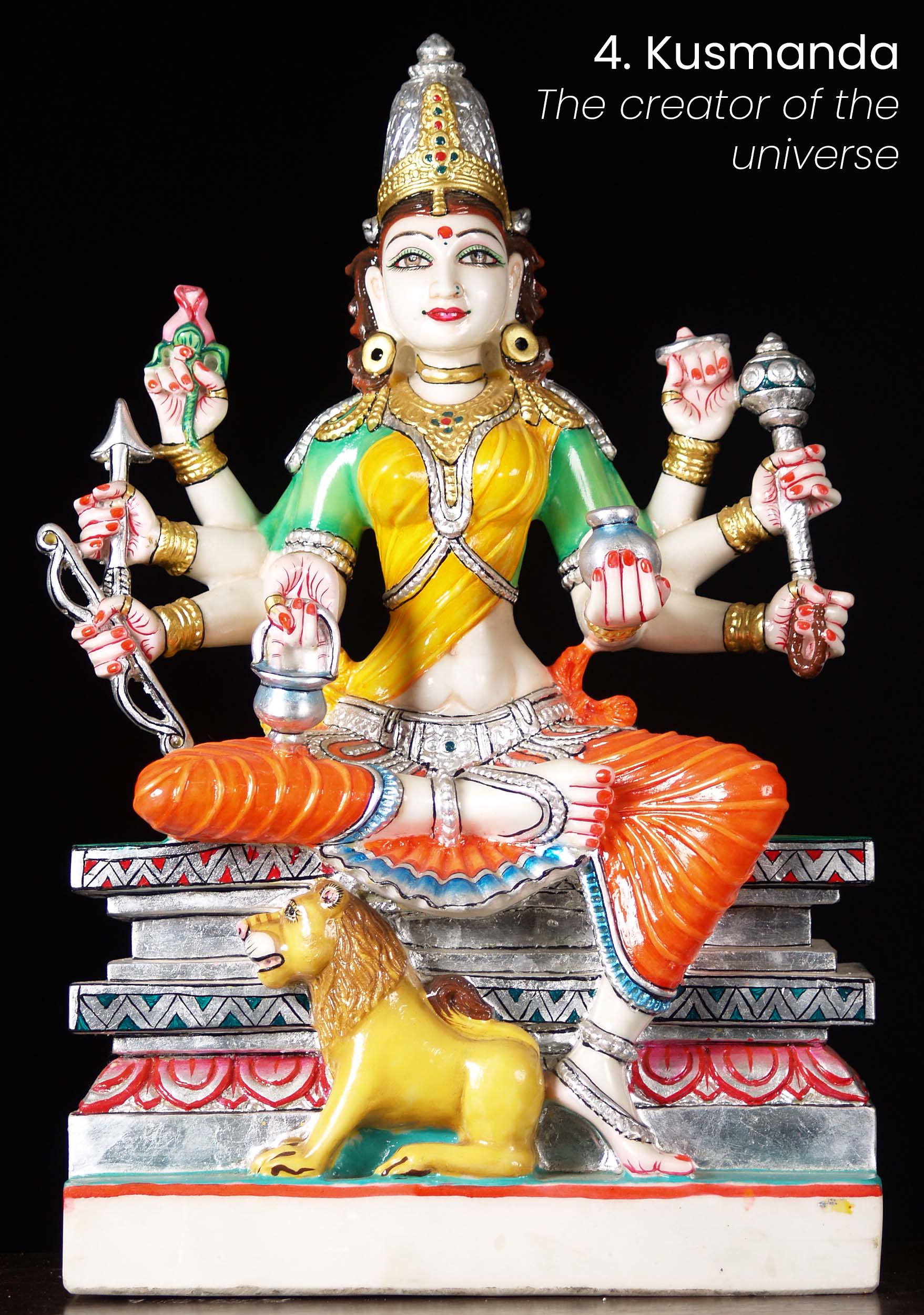 Kusmanda Creator of the Universe White Marble Nava Durga Stateu 24"