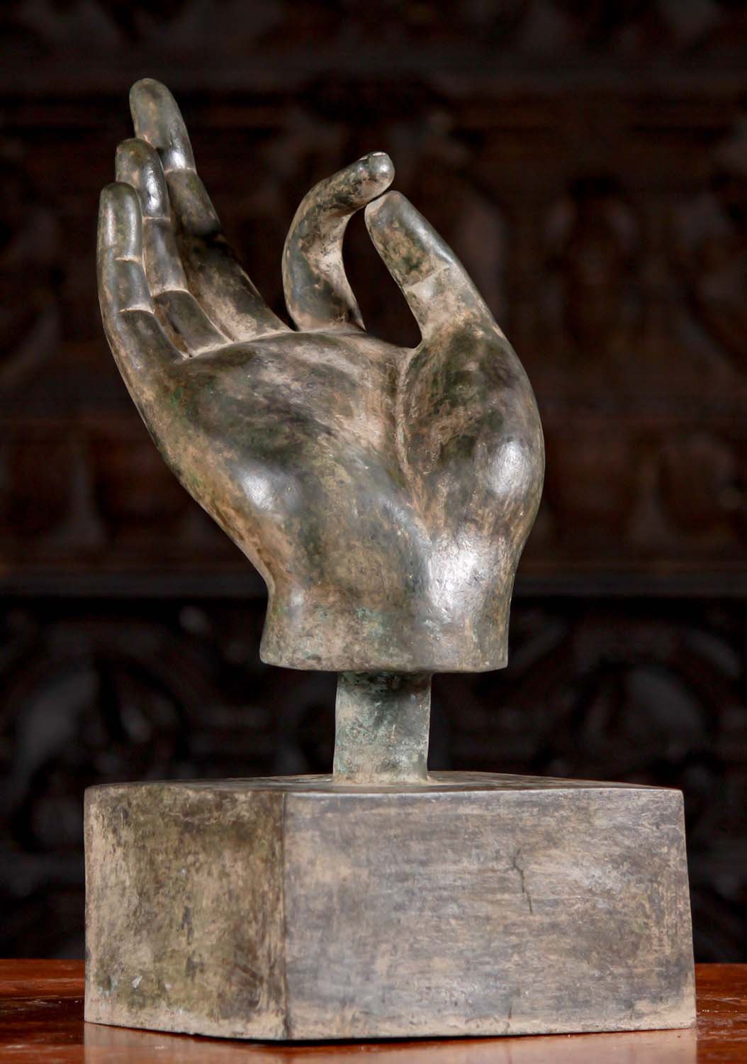 Elegant Thai Brass Hand of the Buddha Sculpture in the Vitarka Mudra 20"