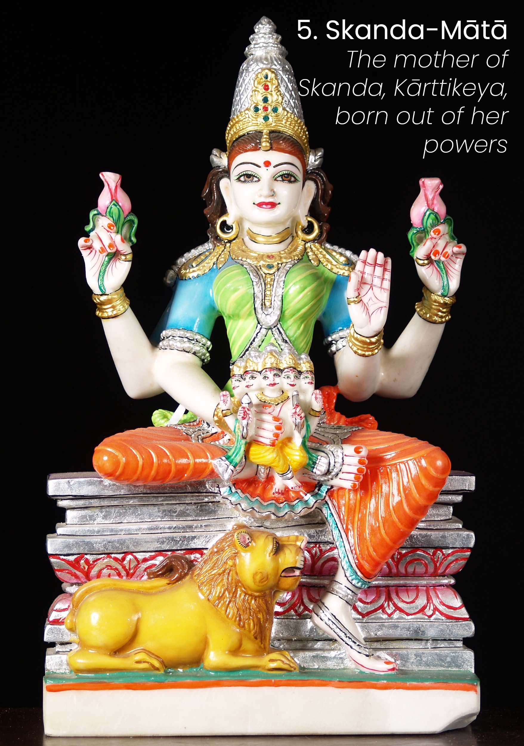 Skanda-Mata Mother of Skanda White Marble Nava Durga Statue 24"