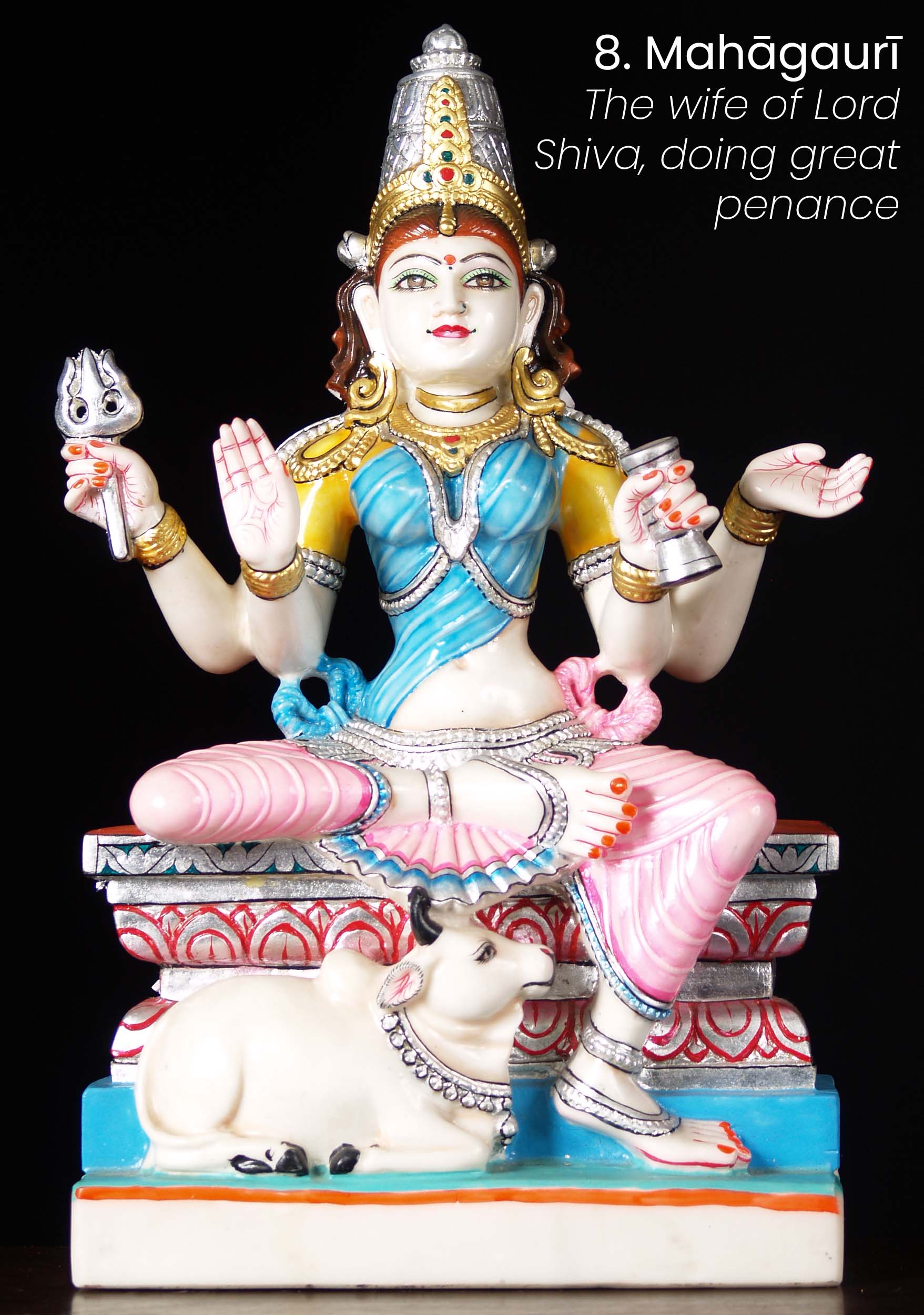 Mahagauri Wife of Lord Shiva White Marble Nava Durga Statue 24"