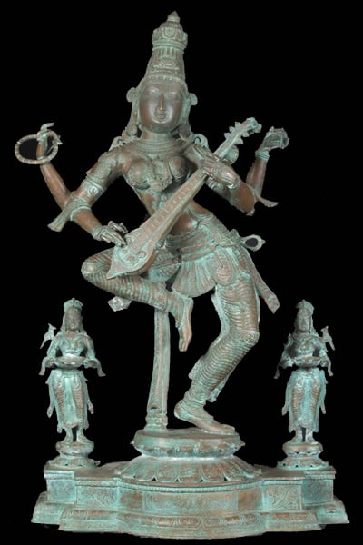 Saraswati Statue with Two Deepa Lakshmis 36"