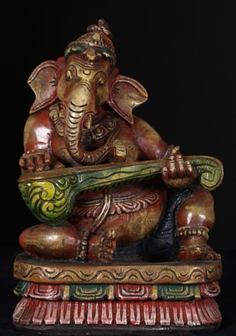 Musical Ganesh Statue Playing the Veena 12"