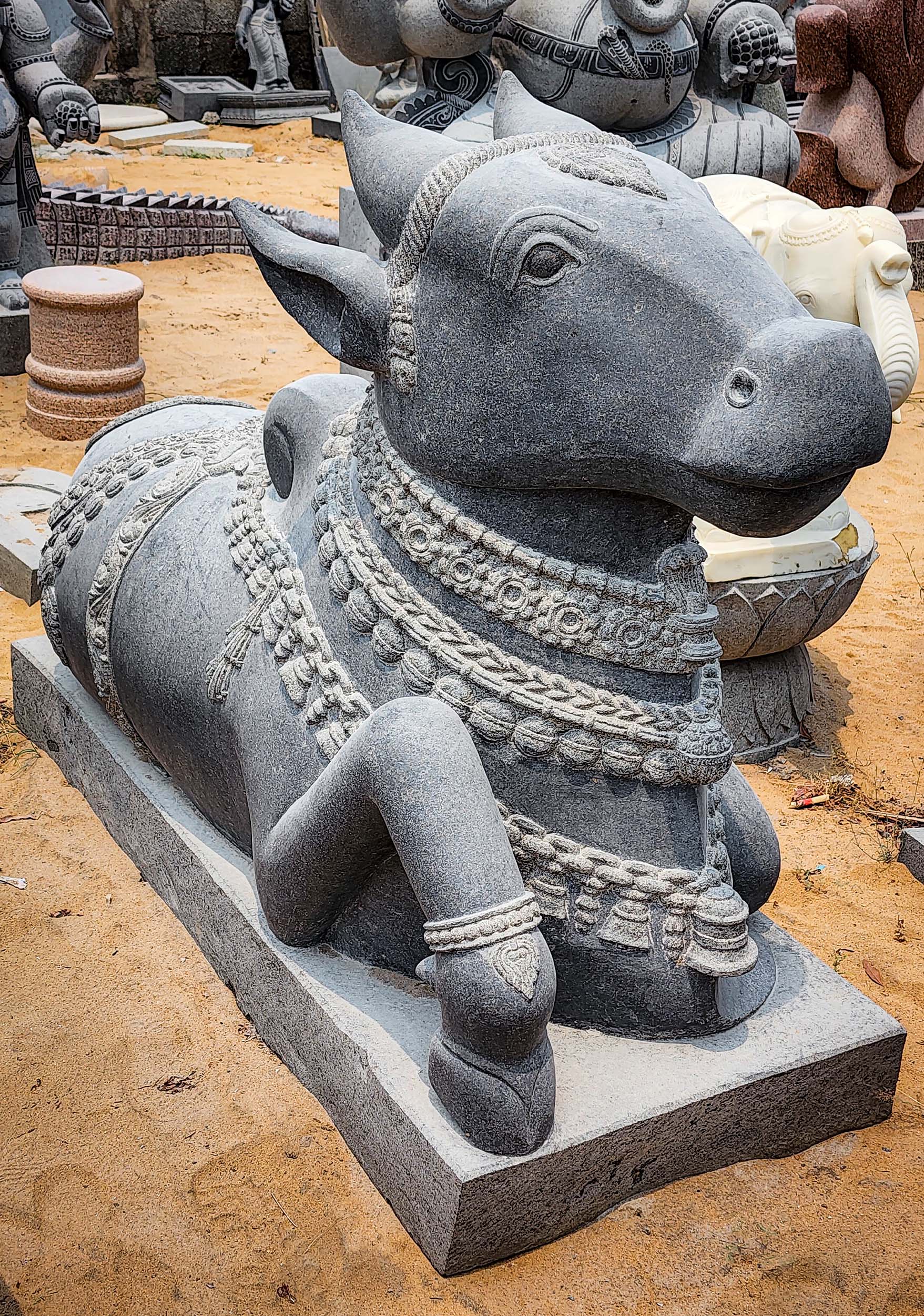 Huge Stone Granite Nandi Sculpture Hand Carved Vehicle of Lord Shiva 48"