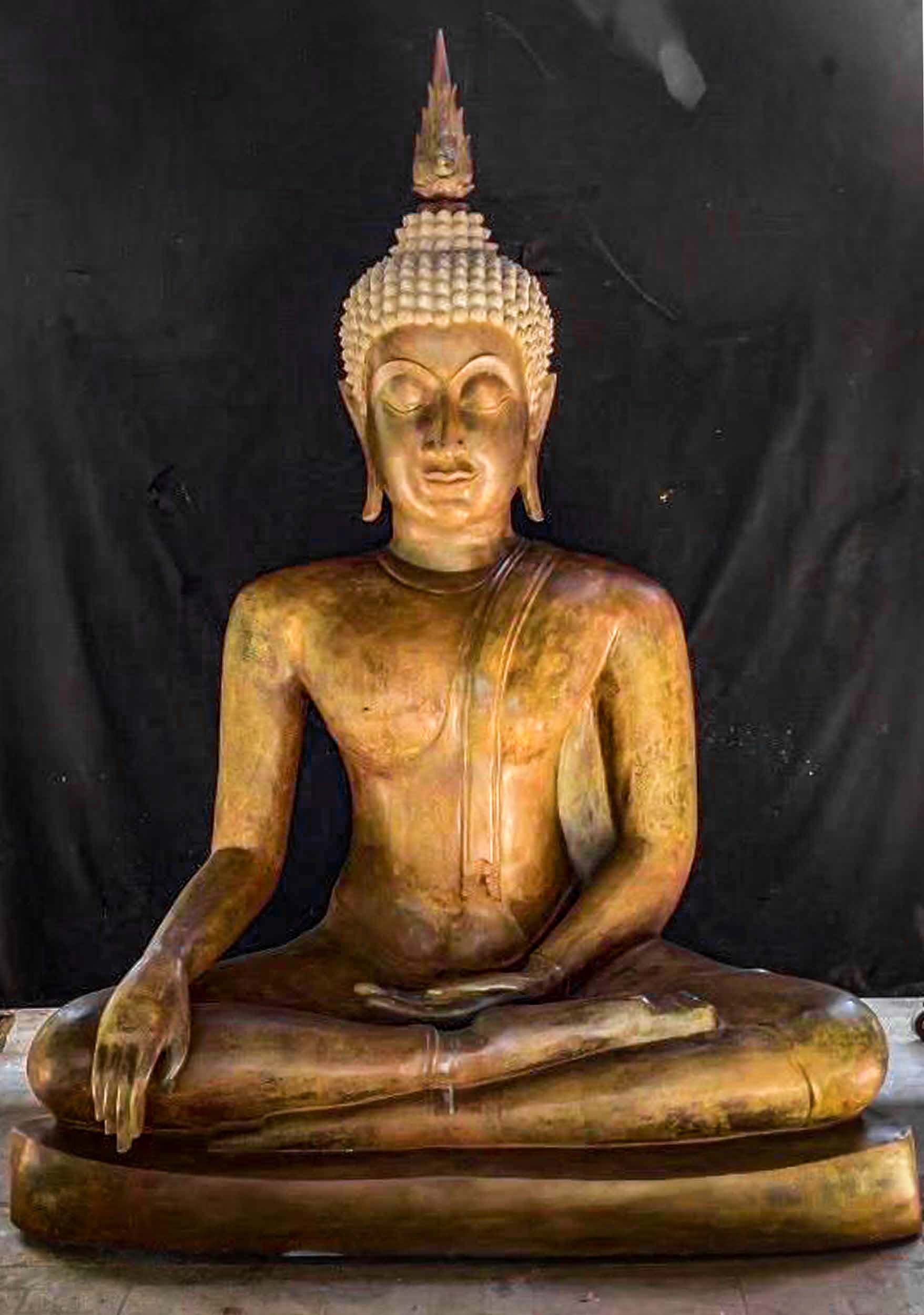 CUSTOM Antique Patina Sukhothai Style Brass Earth Touching Ardhapadmasana Buddha Statue 84.5"