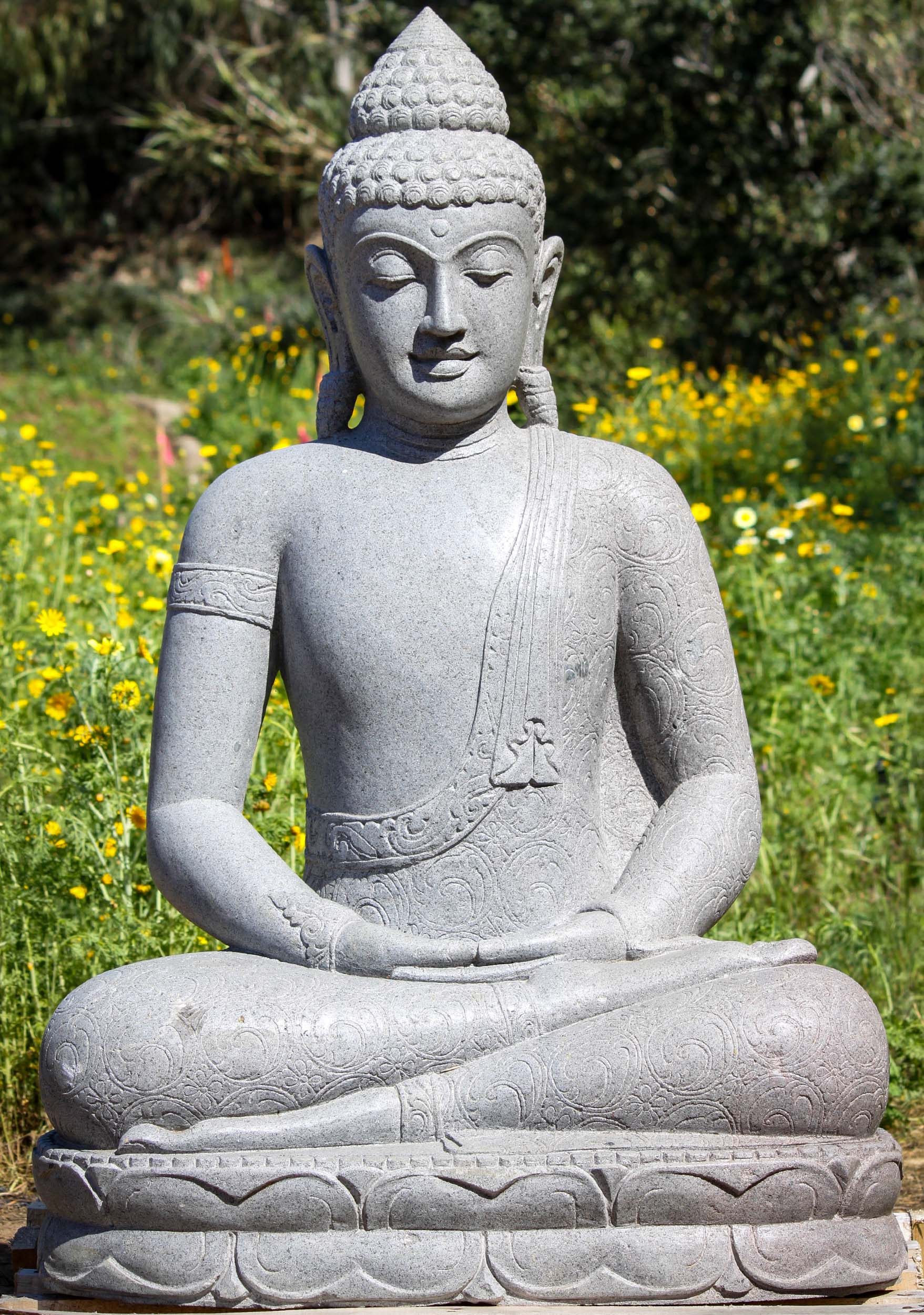 SOLD Stone Ardha Padmasana Seated Garden Buddha Sculpture Meditating in ...