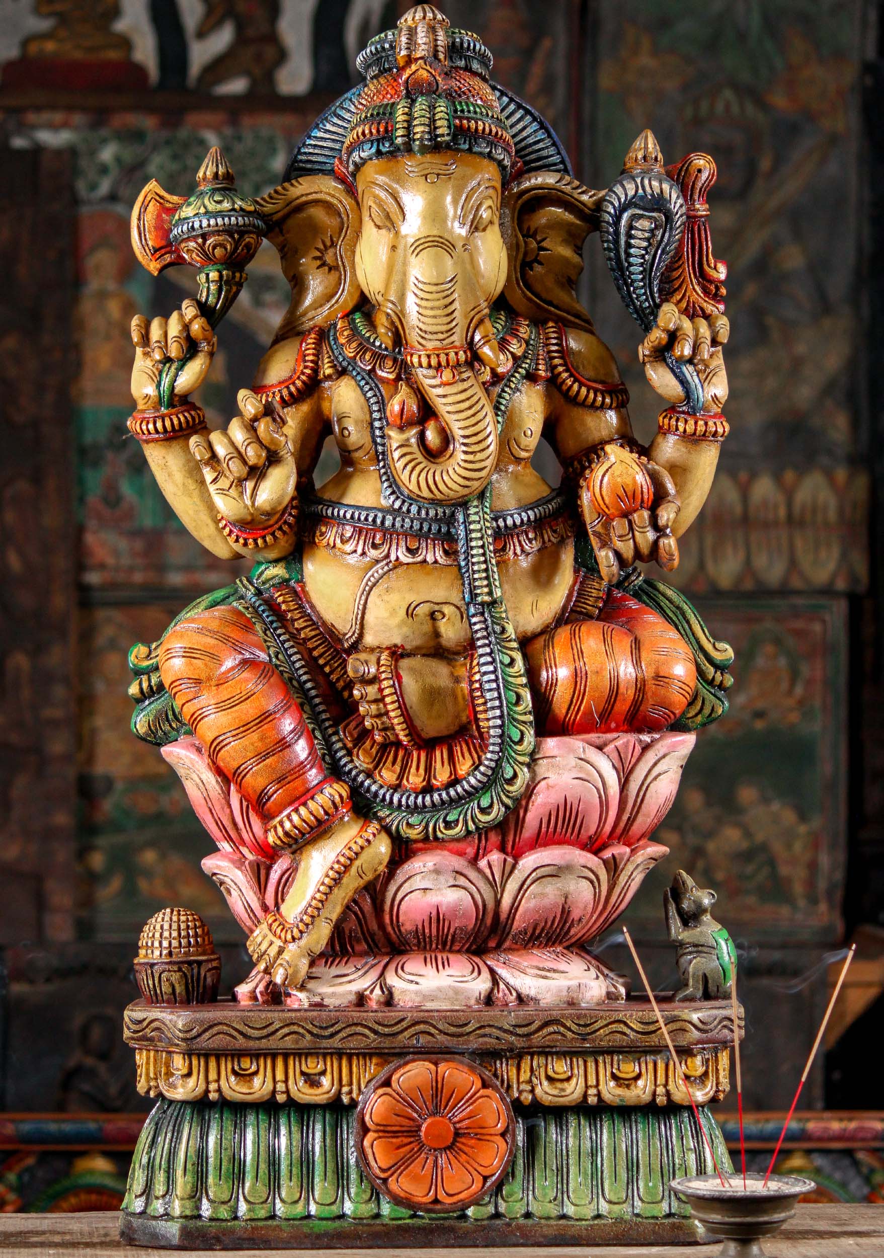 SOLD Wooden Seated Hand Carved Hindu God Ganesh Remover of Obstacles ...