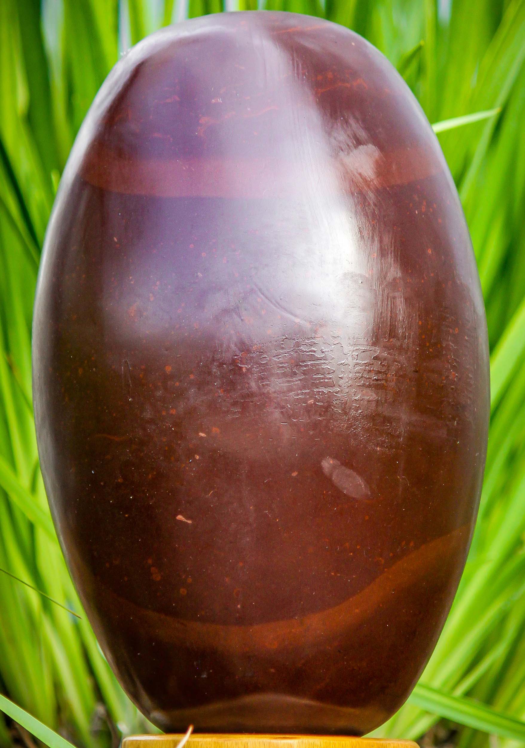 Dark Red Narmada Shiva Lingam Stone with Lines Representing Shiva as a Pillar of Fire 12.5"