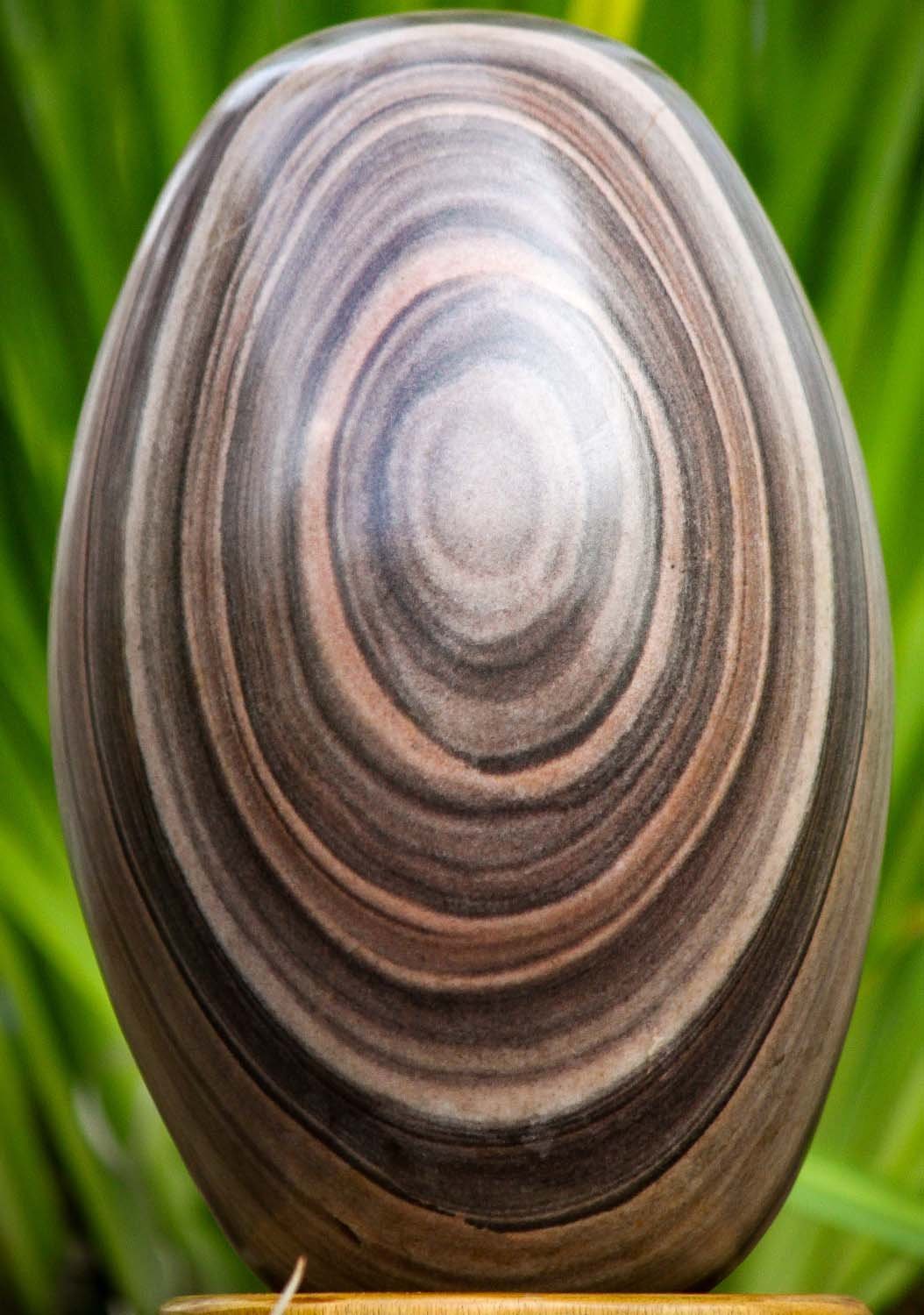 Unique Narmada Shiva Lingam with Swirling Rings Representing Shiva as a Pillar of Fire 9"