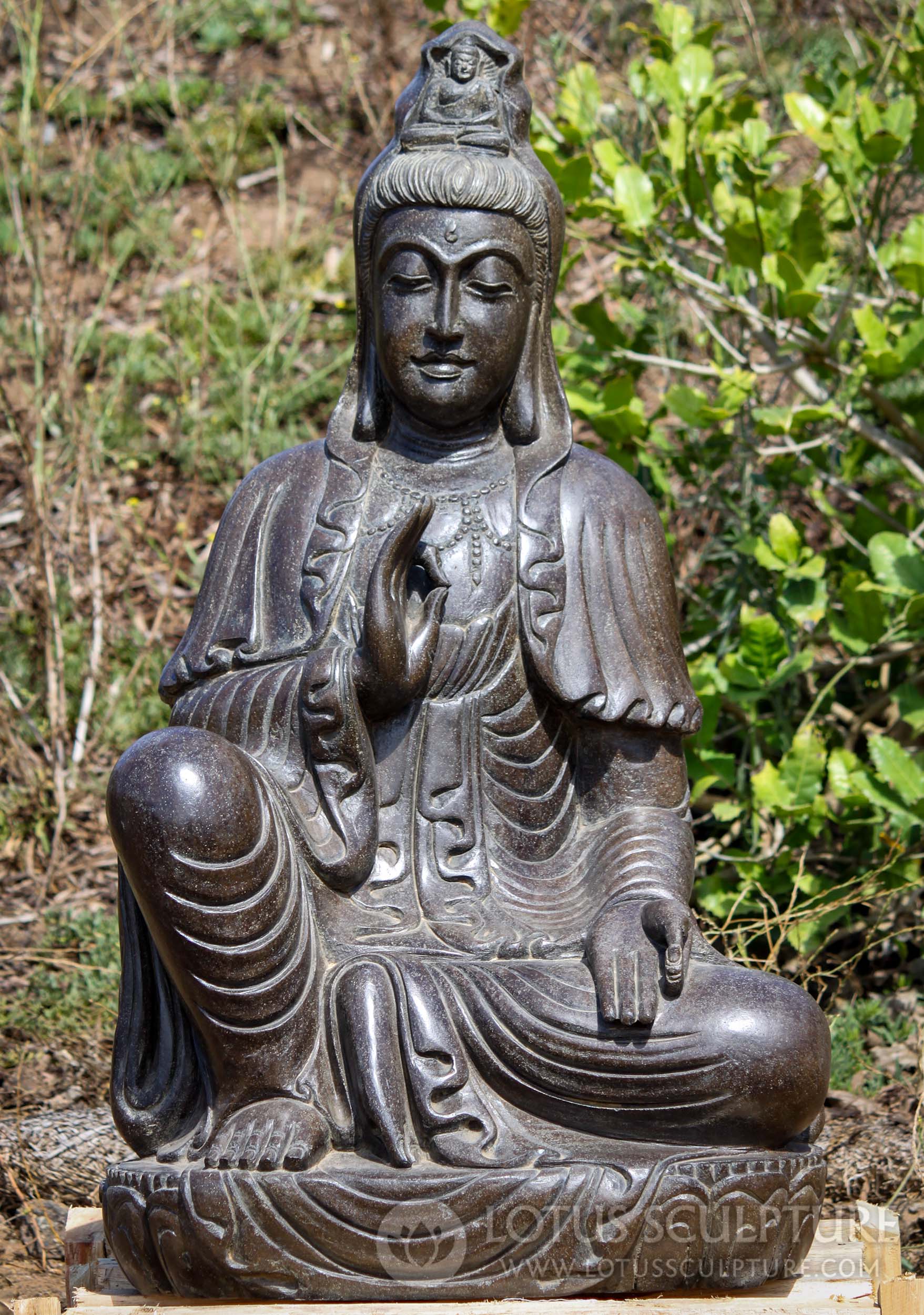 SOLD Stone Kwan Yin in Teaching & Boon Granting Mudras 40