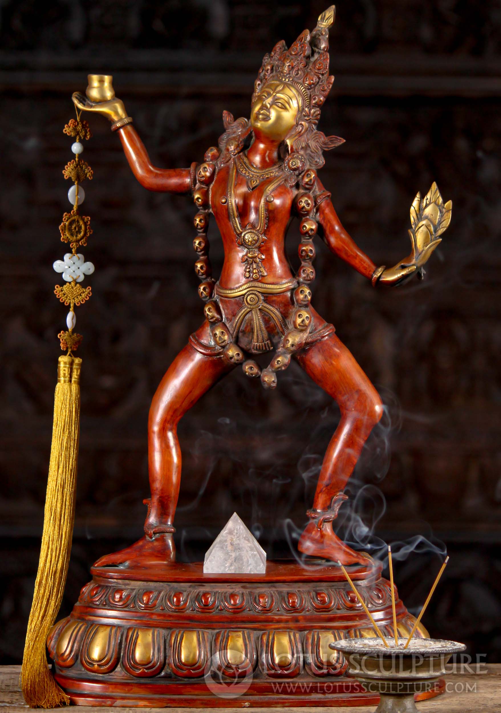 SOLD Brass Sculpture Of The Hindu Goddess Kali Dancing Wearing A Crown Garland Of Skulls