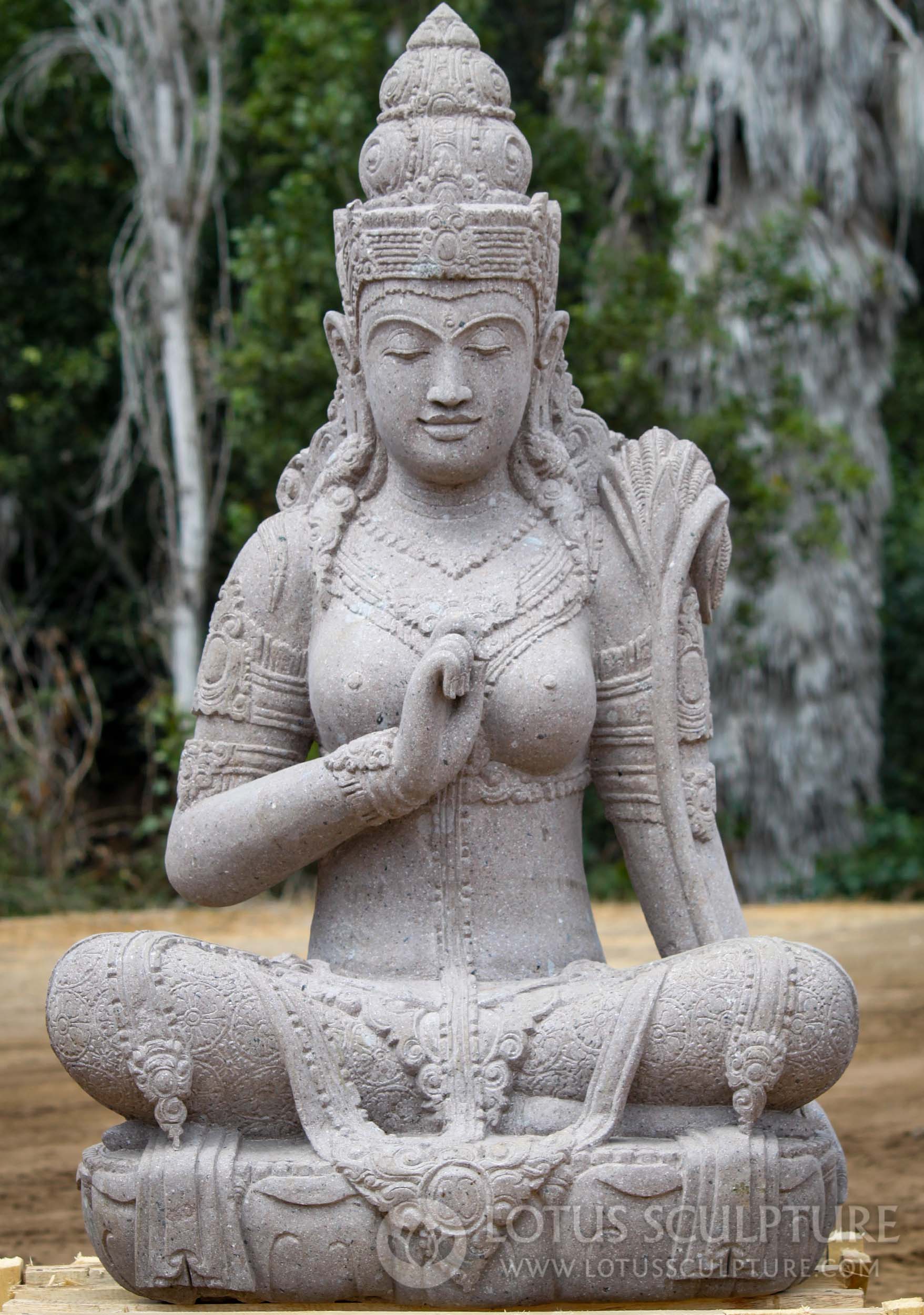 Stunning Natural Lava Stone Carving Vitarka Mudra Devi Tara Garden Sculpture 49"