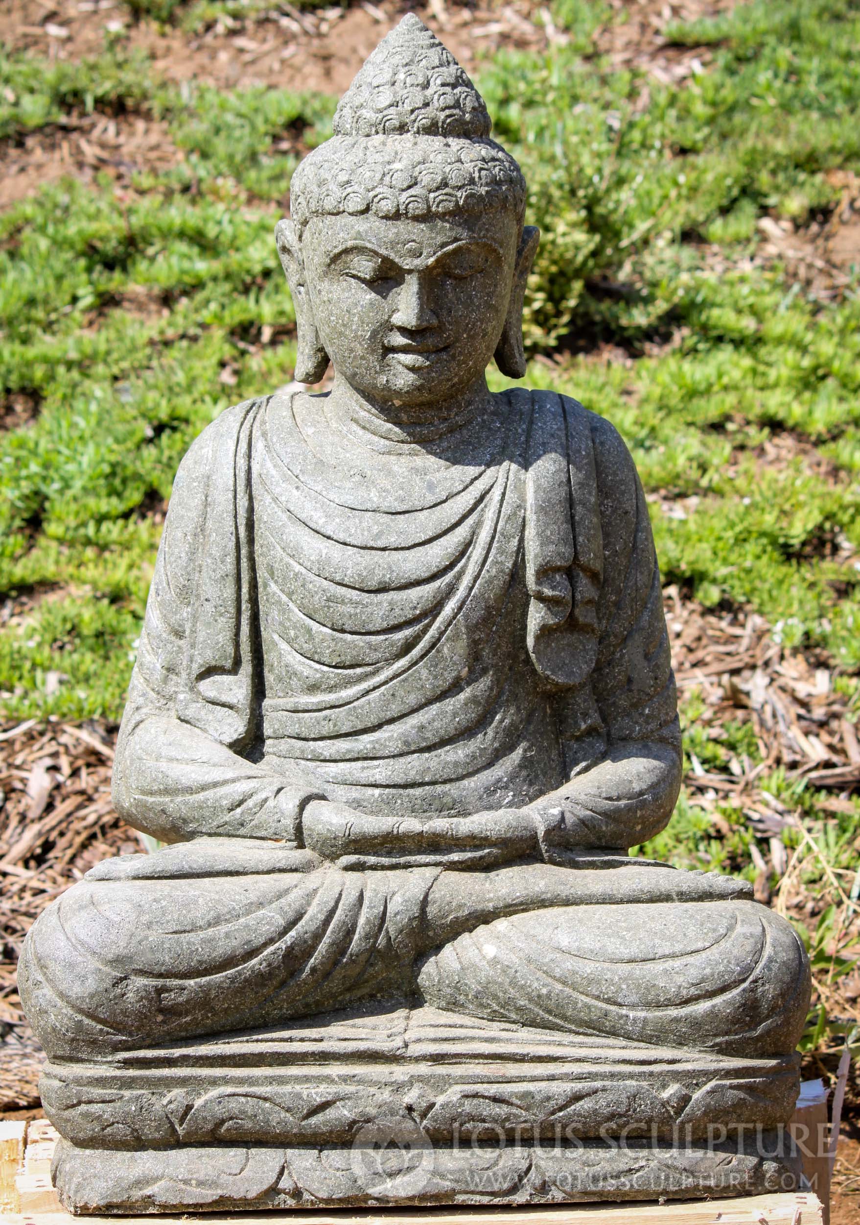 Hand Carved Stone Padmasana Seated Dhyana Mudra Meditating Outdoor Buddha Sculpture 33"