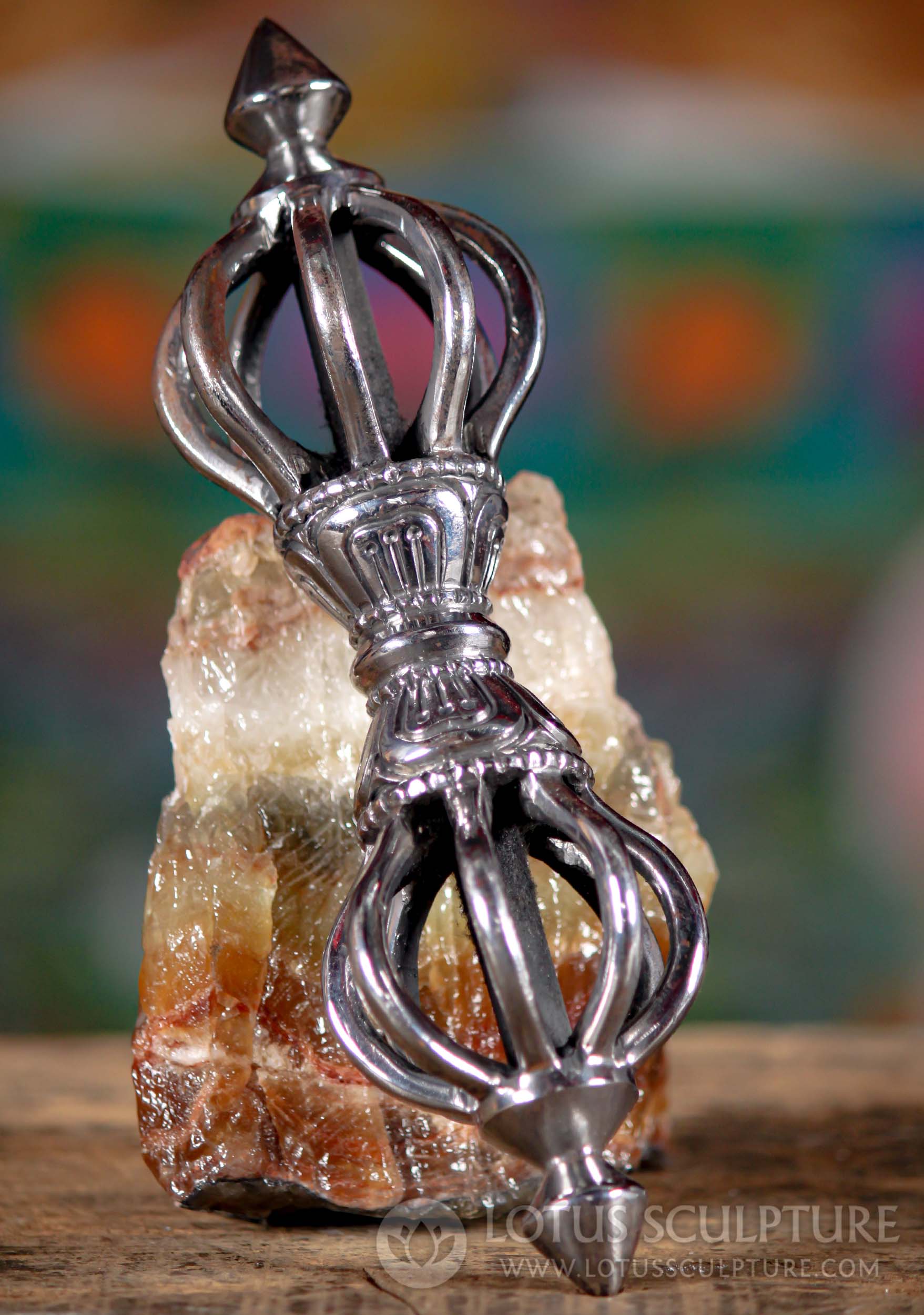 Small Silver Vajra, Dorje Thunderbolt  "Destroyer of Ignorance" for Buddhist Ritual Statue 7.5"