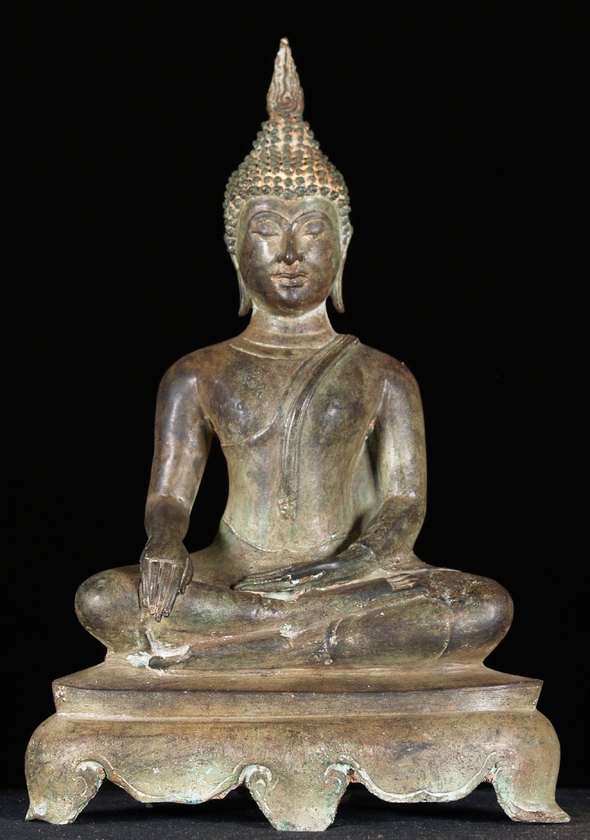 Sukhothai Buddha Seated on Unique Base 15.5"