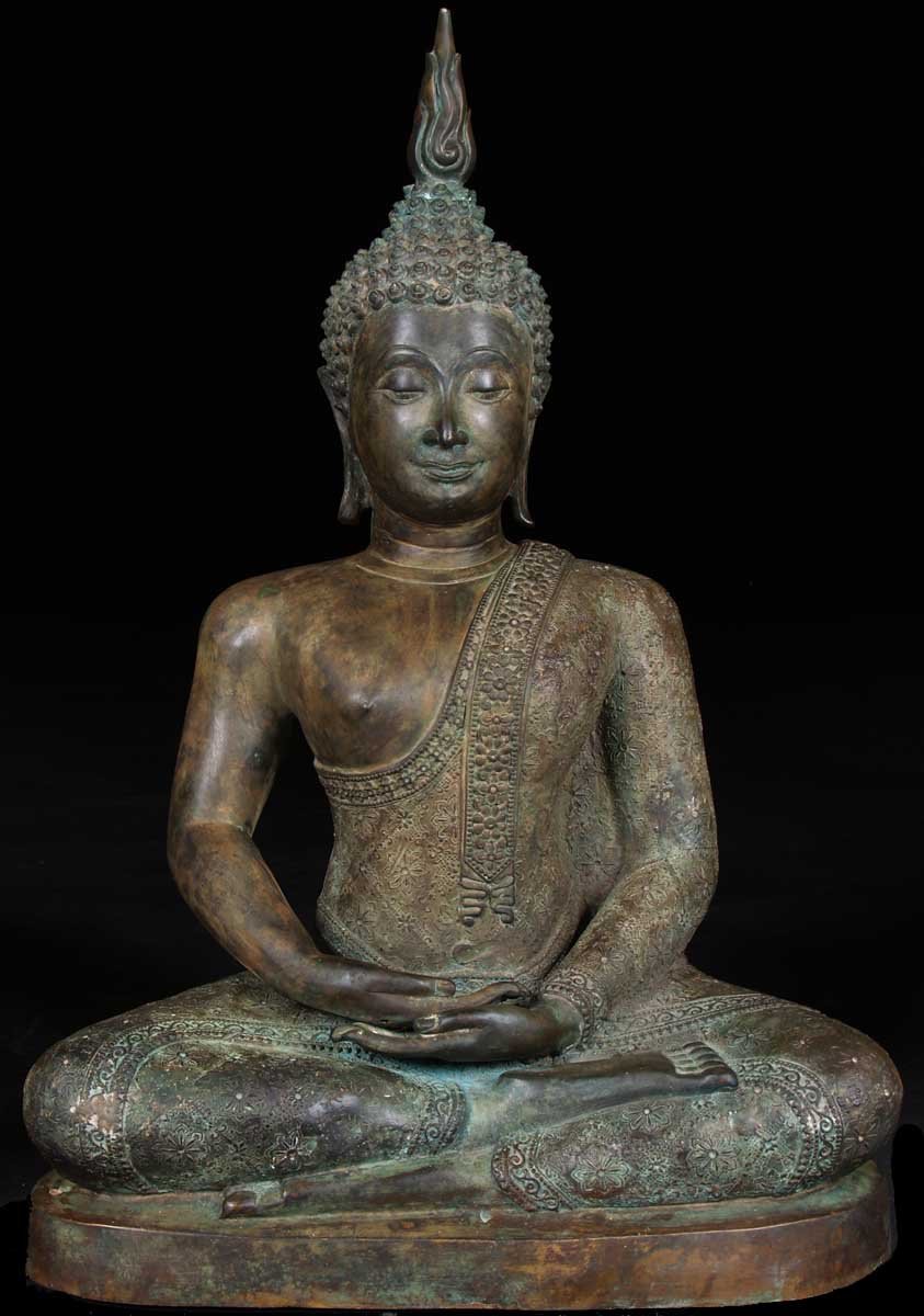 Meditating Buddha Statue Wearing Detailed Robes 30"