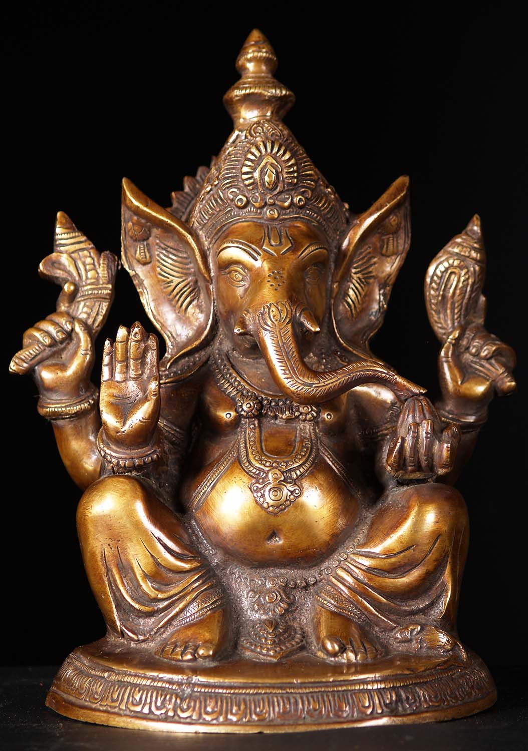 SOLD Brass Abhaya Mudra Ganesh Statue Seated with Trunk in Hand Perfect ...