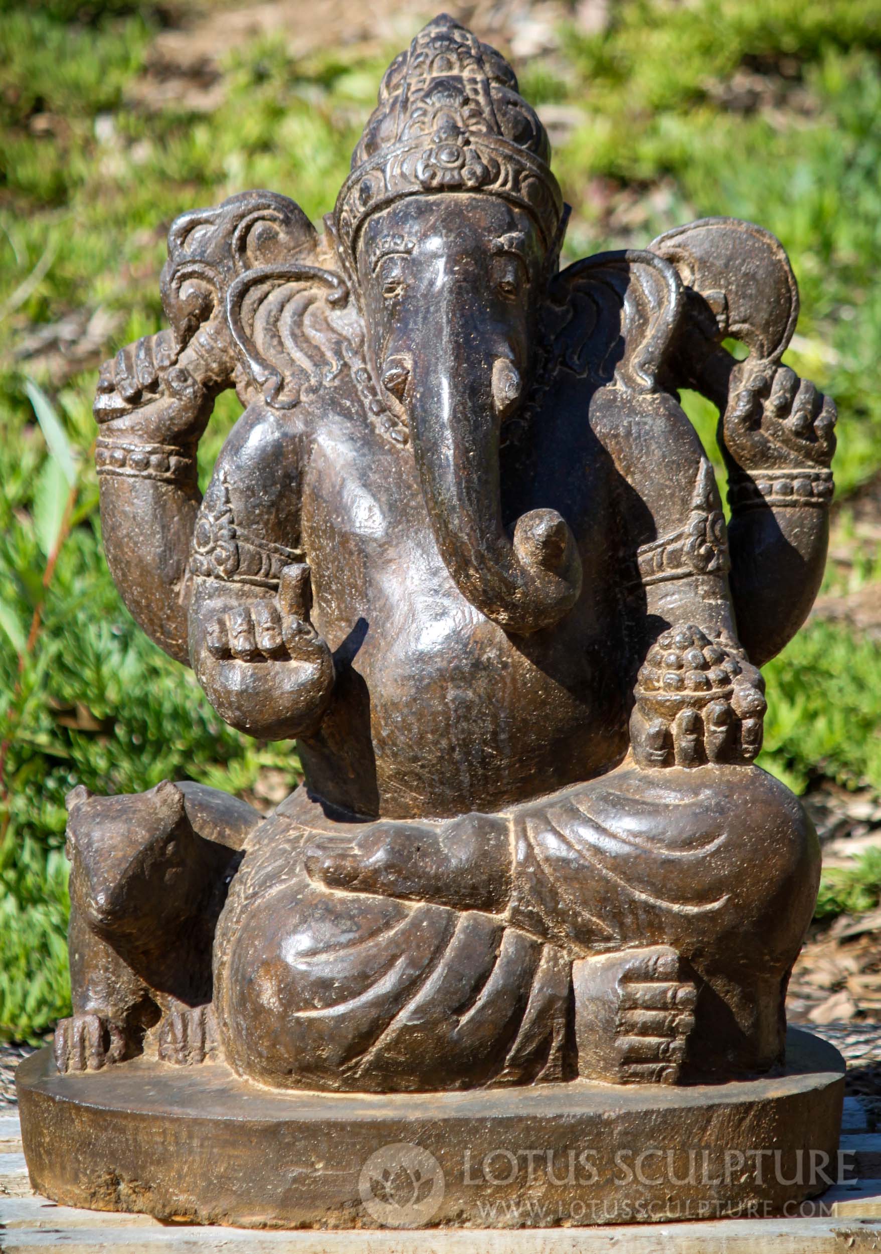 SOLD Saffron Hand Carved Lava Stone Garden Ganesh with Rat Ardha ...