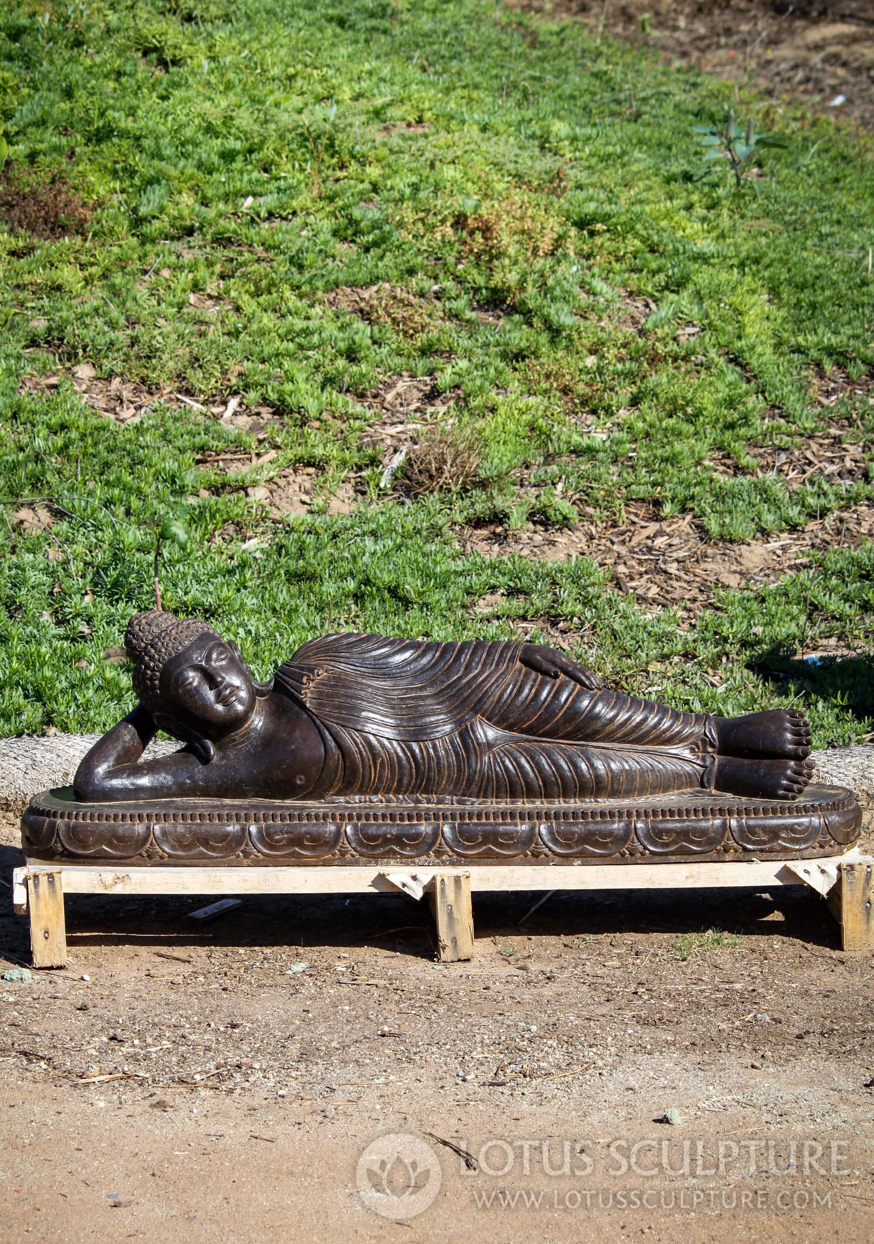 Large Colored Stone Hand Carved Resting Buddha Garden Sculpture in Calm Repose 53"