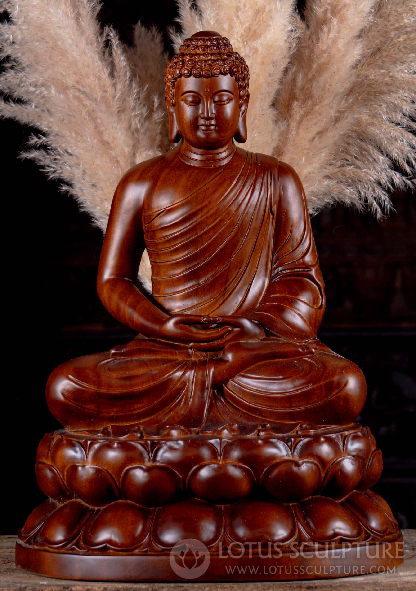 Hand Carved Wood Buddha Sculpture Seated in Full Lotus Pose in Dhyana Mudra  of Meditation 20