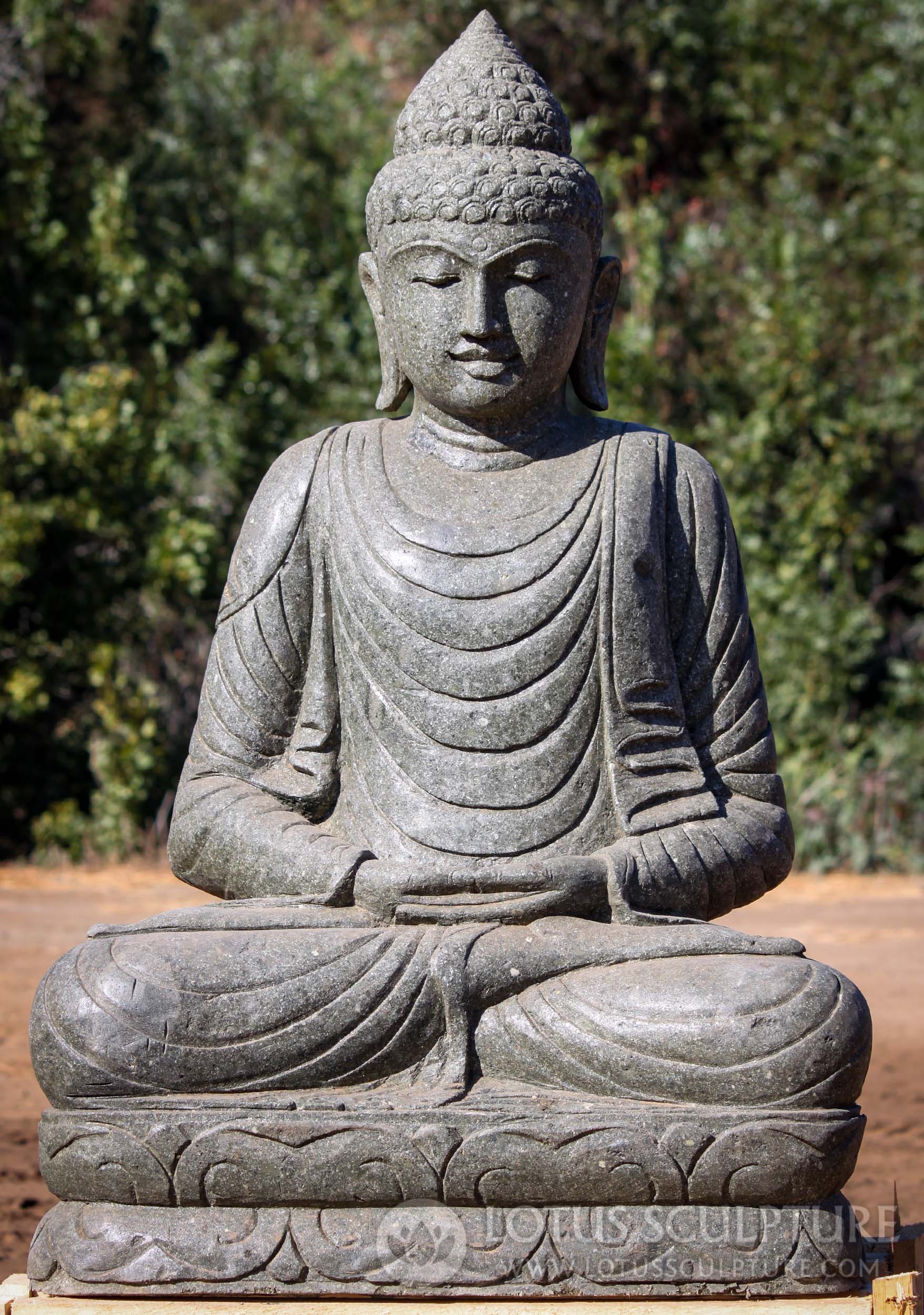 SOLD Stone Padmasana Seated Dhyana Mudra Meditating Outdoor Buddha ...