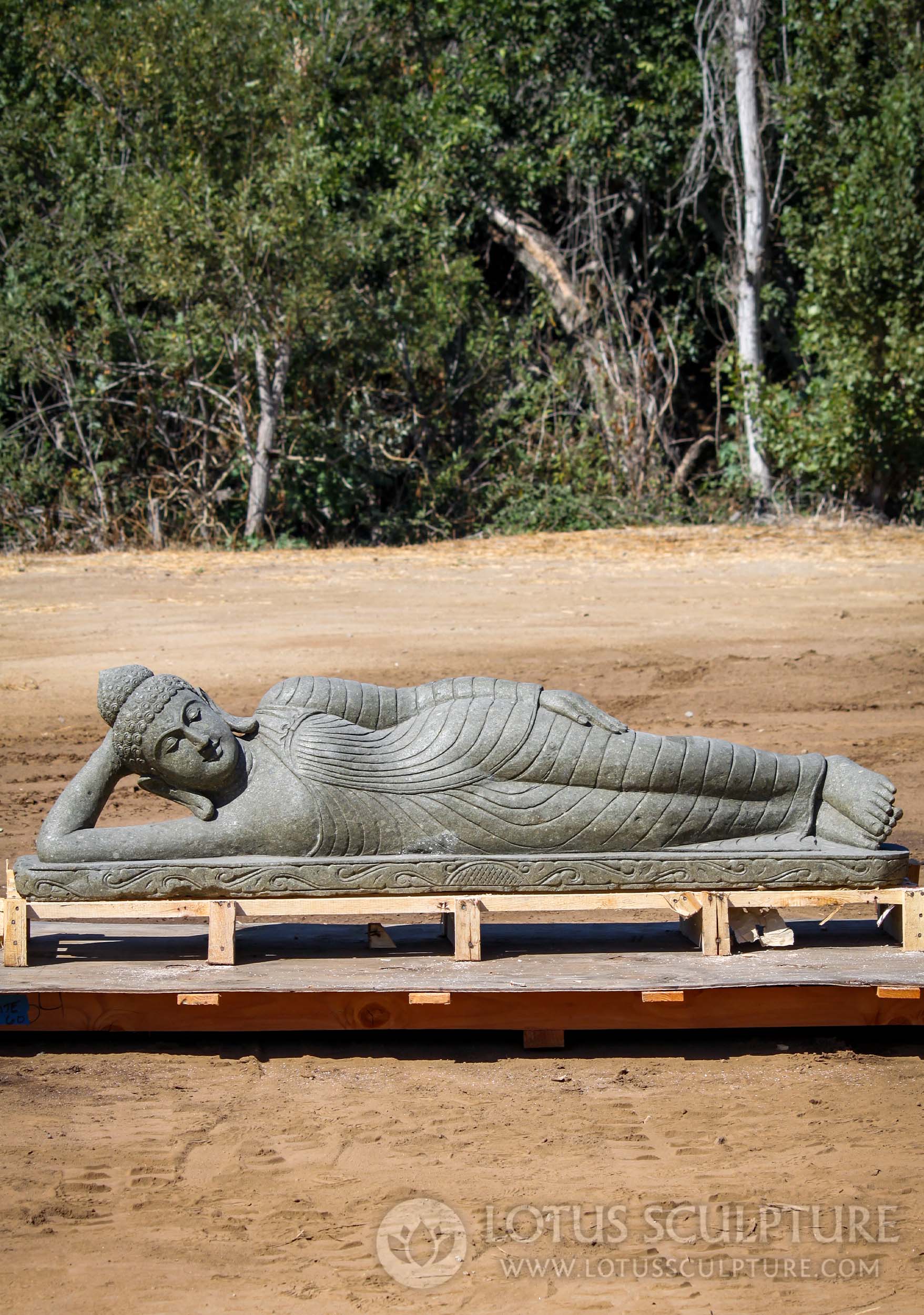 Large Stone Hand Carved Resting Buddha Garden Sculpture in Calm Repose 80"