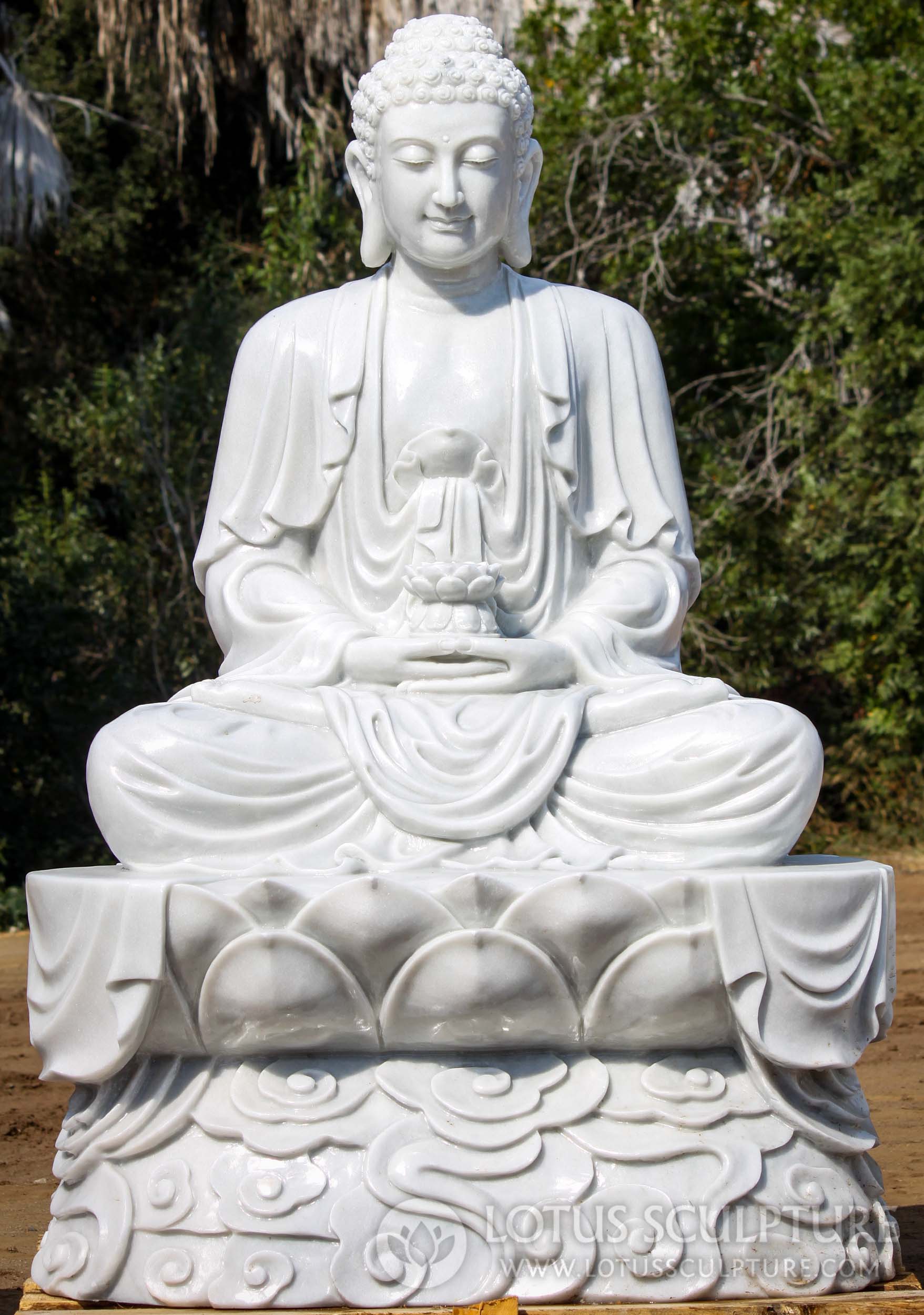 Large White Marble Buddha Garden Statue Holding Lotus Flower Alms Bowl ...